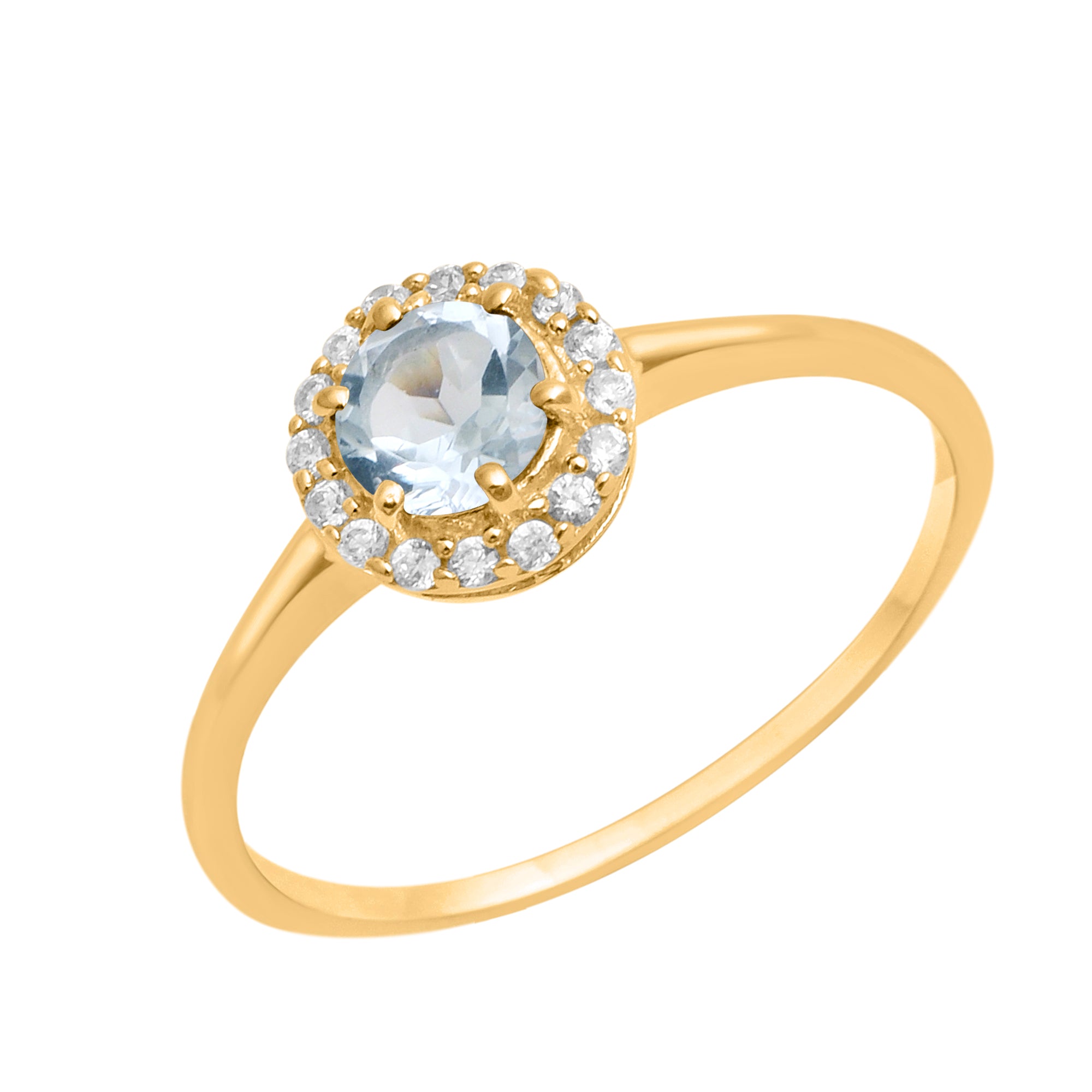 Blue Topaz Solitaire Halo Ring - Sterling Silver
