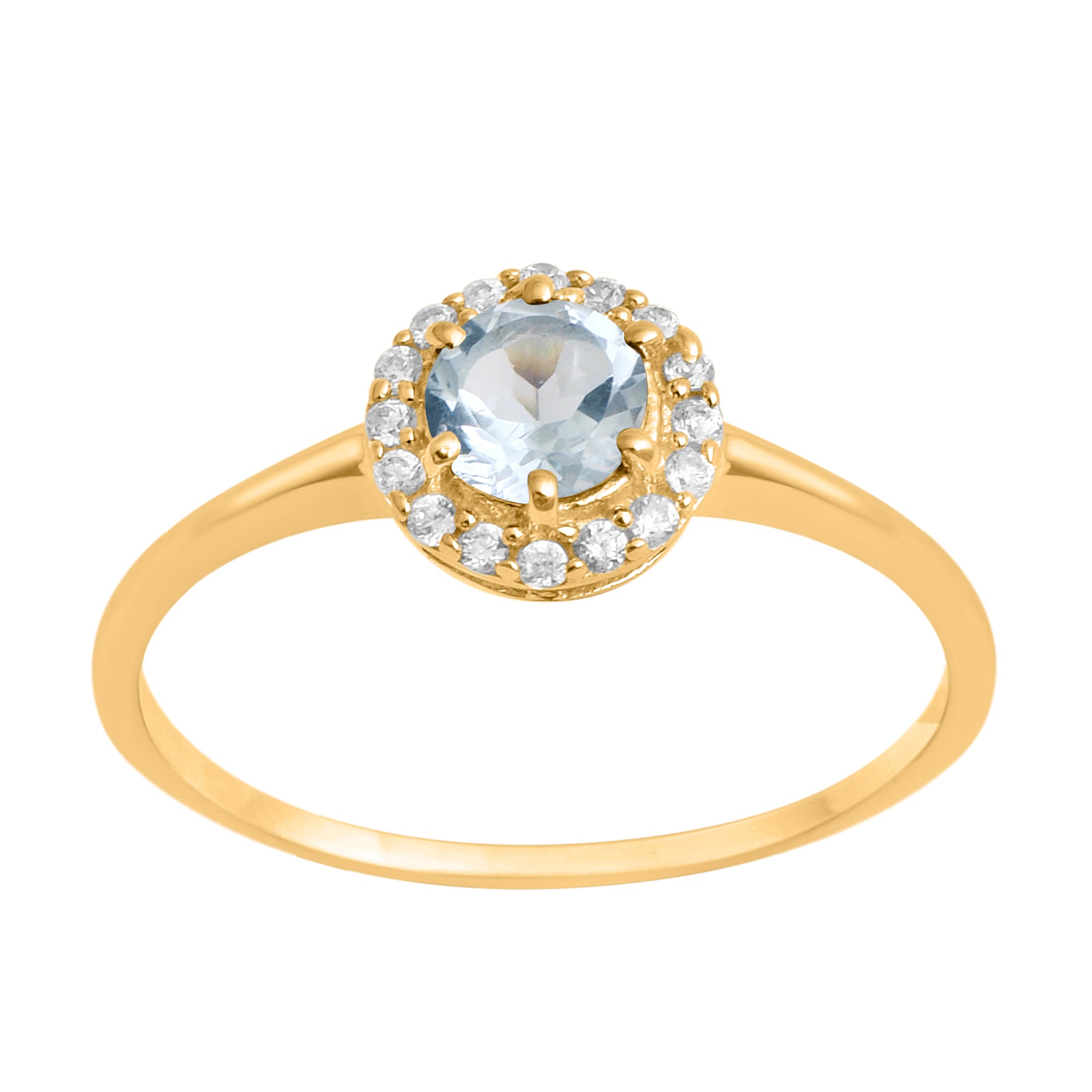 Blue Topaz Solitaire Halo Ring - Sterling Silver