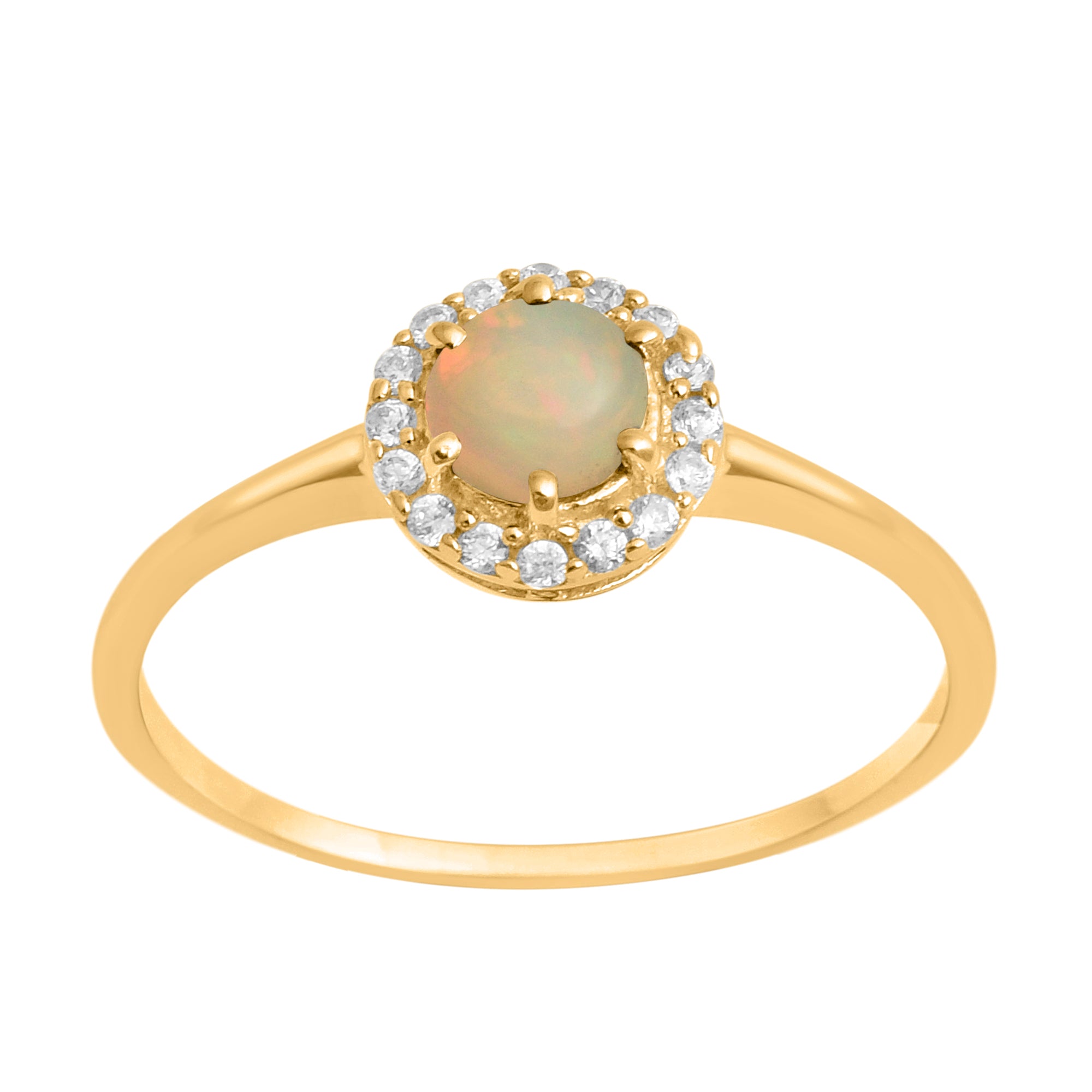 Opal Solitaire Halo Ring - Sterling Silver