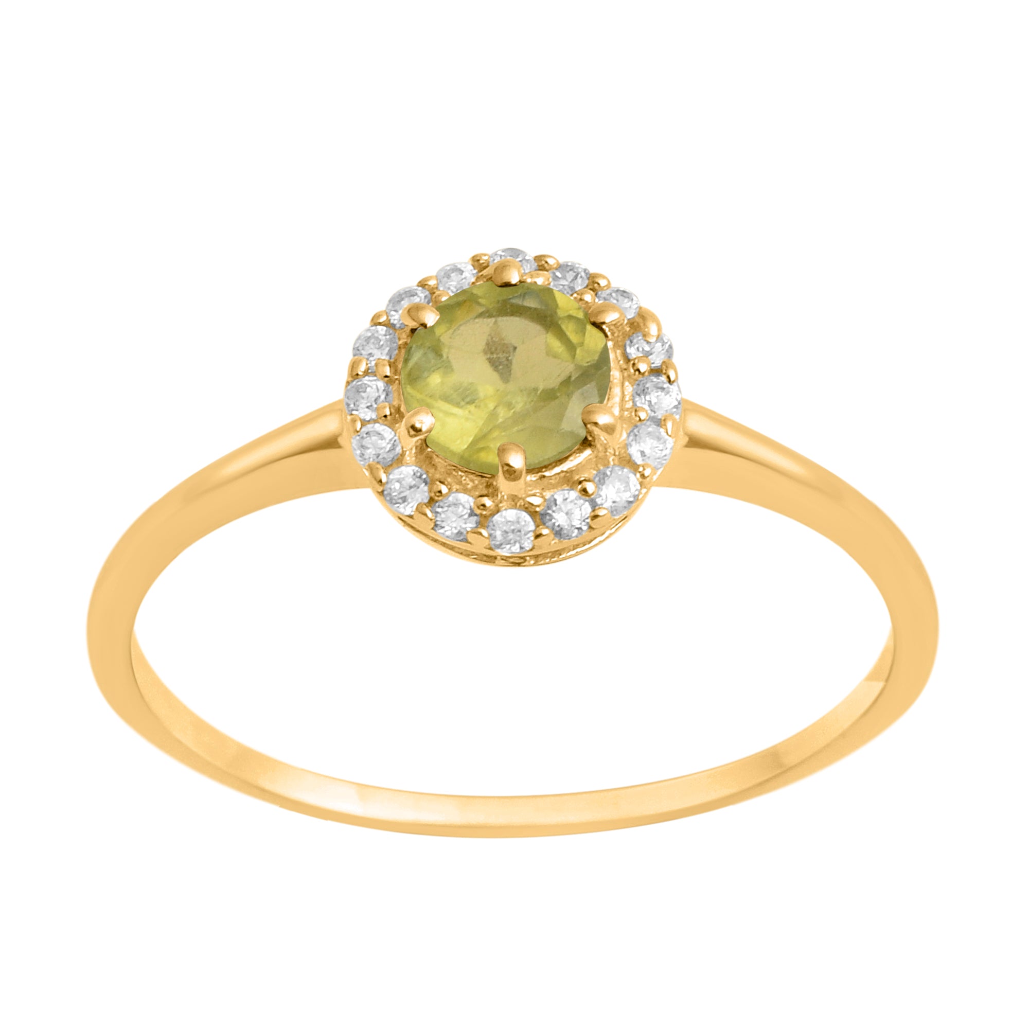 Peridot Solitaire Halo Ring - Sterling Silver