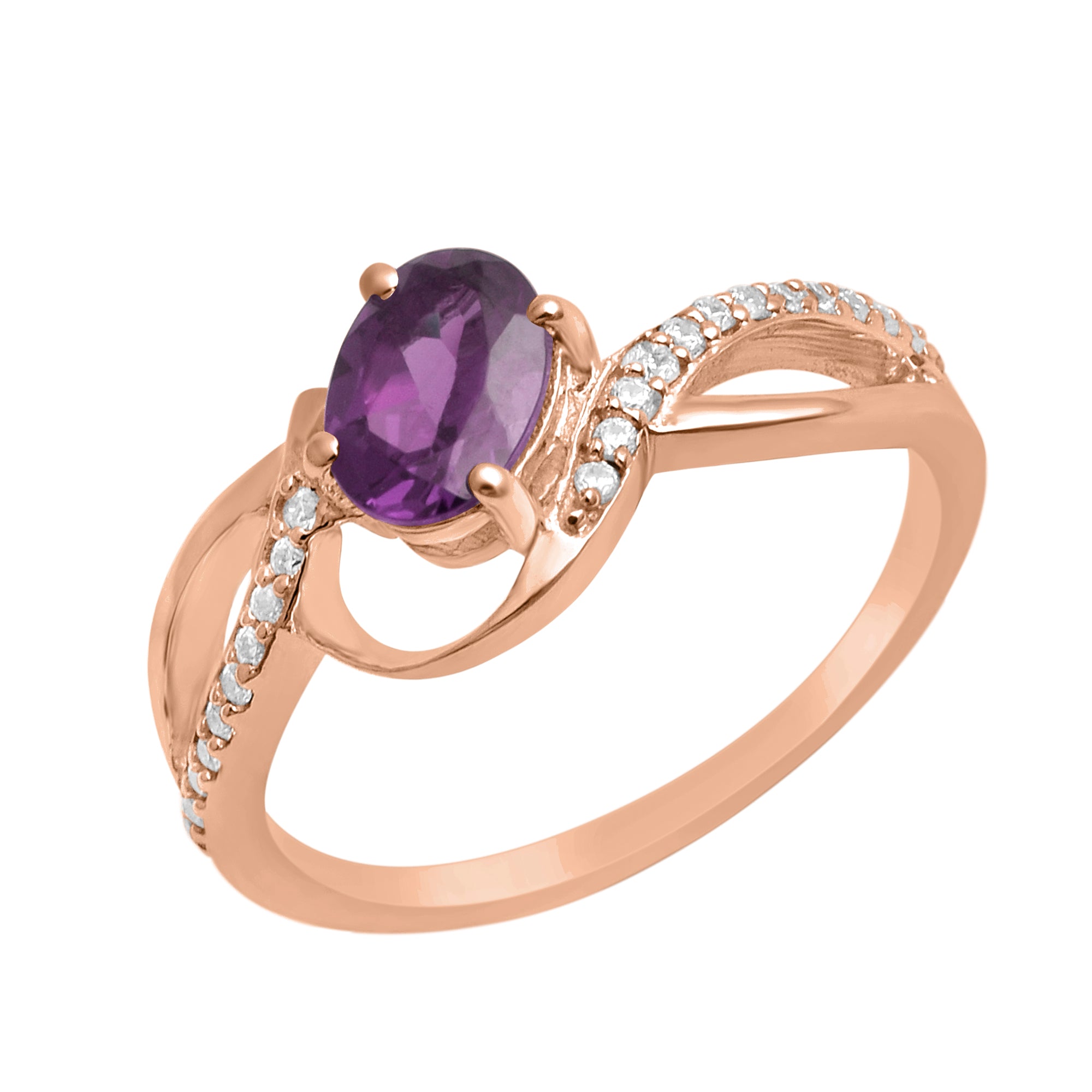 Amethyst Solitaire Split Shank Ring - Sterling Silver