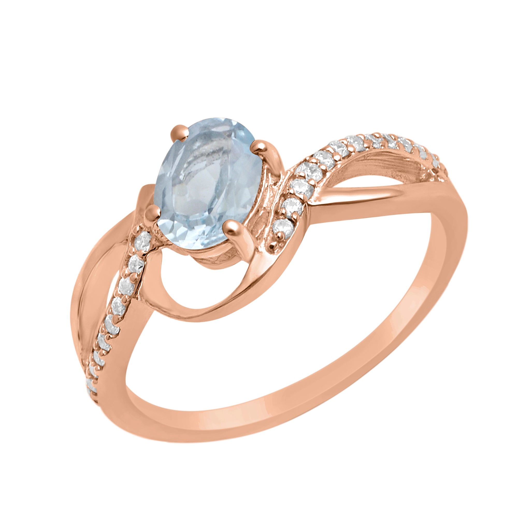 Blue Topaz Solitaire Split Shank Ring - Sterling Silver