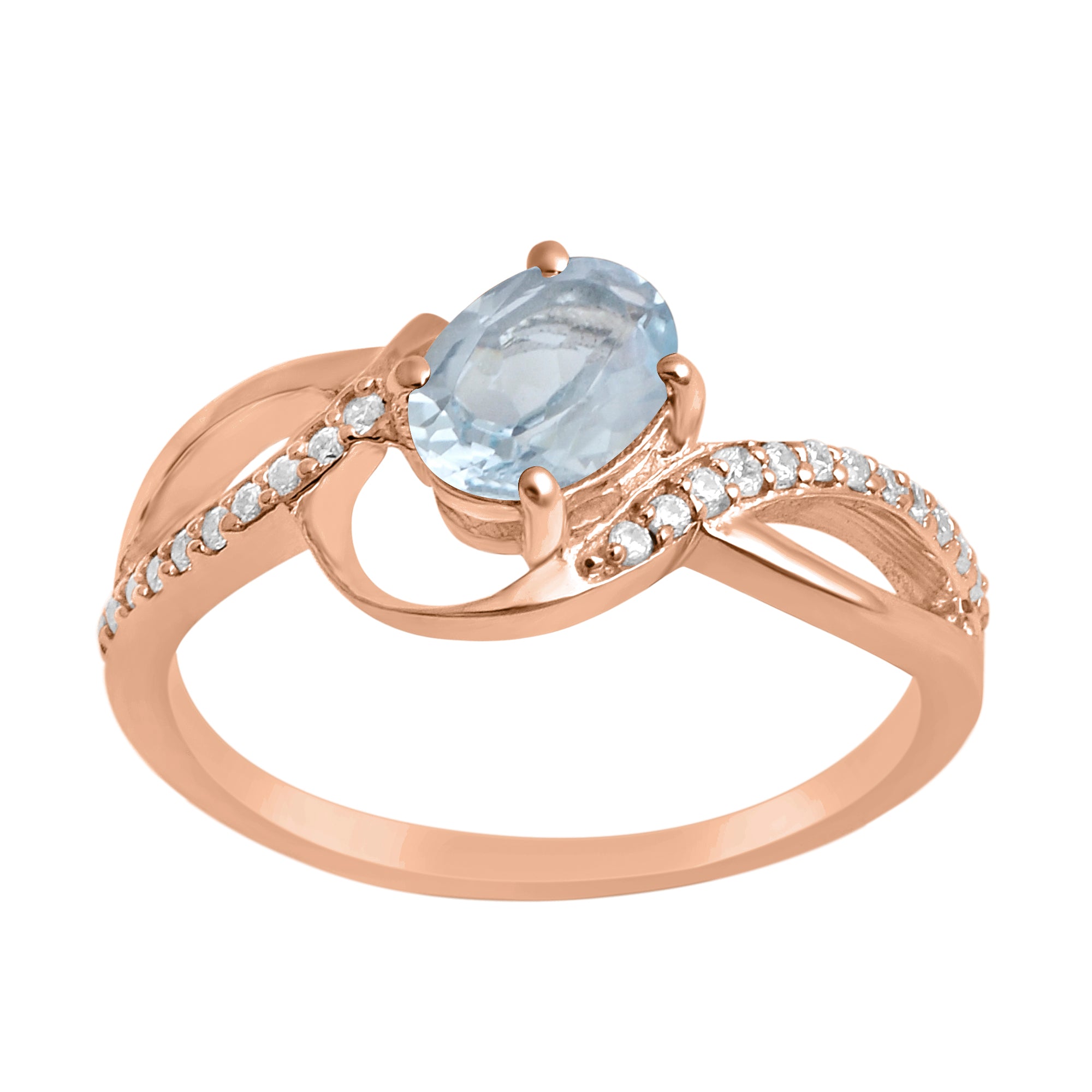 Blue Topaz Solitaire Split Shank Ring - Sterling Silver