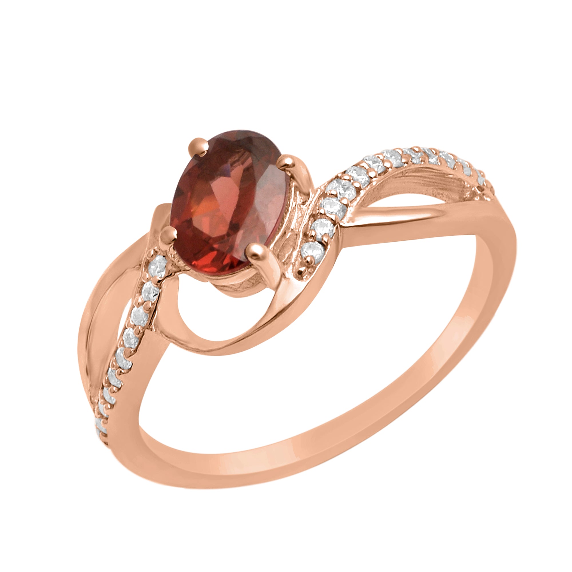 Garnet Solitaire Split Shank Ring - Sterling Silver