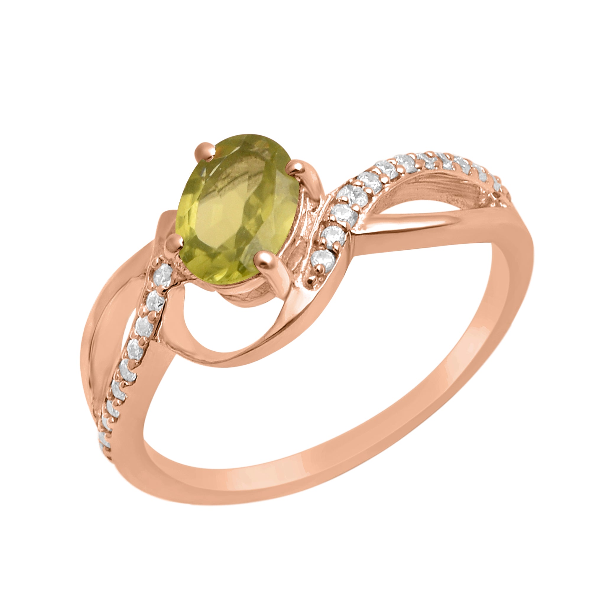 Peridot Solitaire Split Shank Ring - Sterling Silver