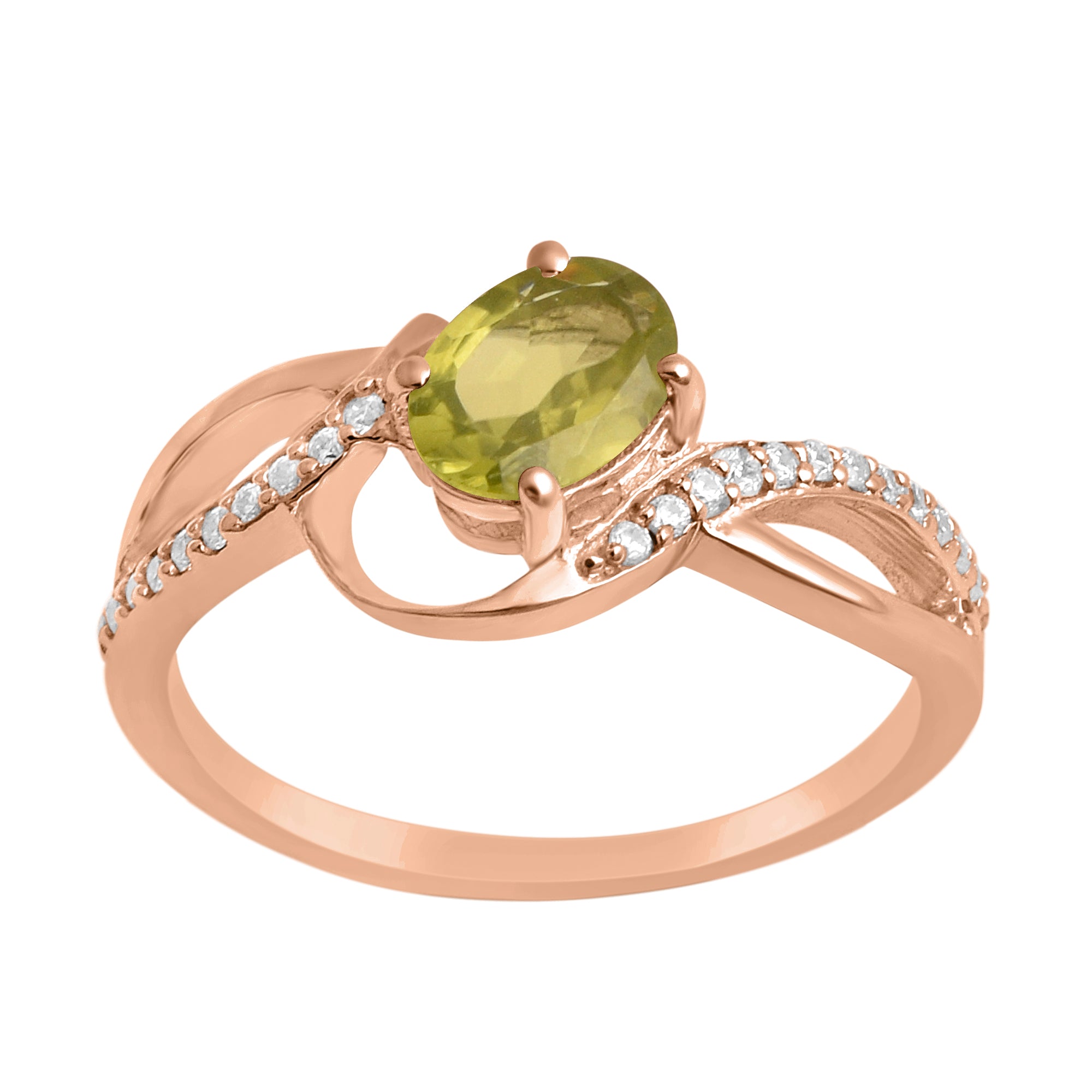 Peridot Solitaire Split Shank Ring - Sterling Silver