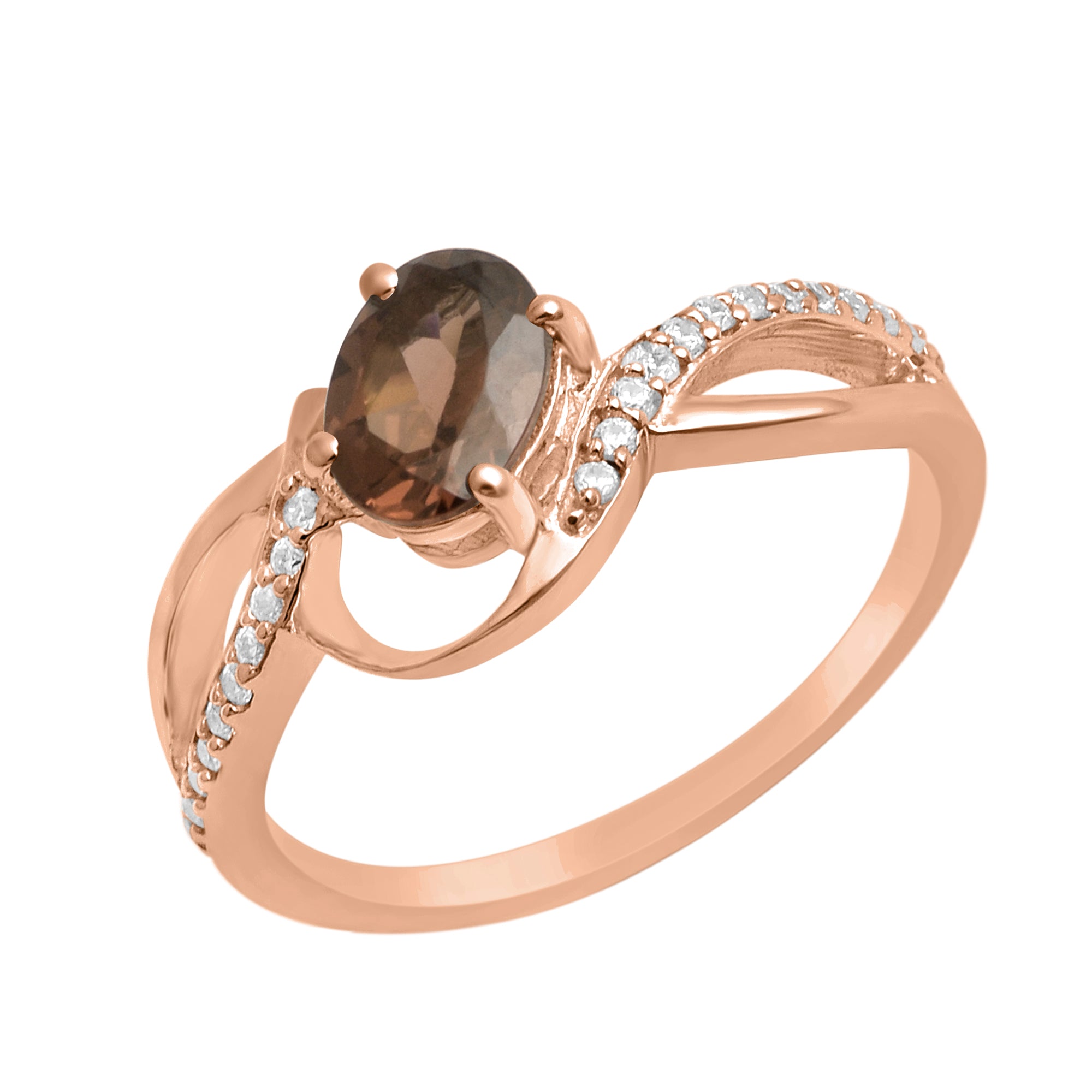 Smoky Quartz Solitaire Split Shank Ring - Sterling Silver