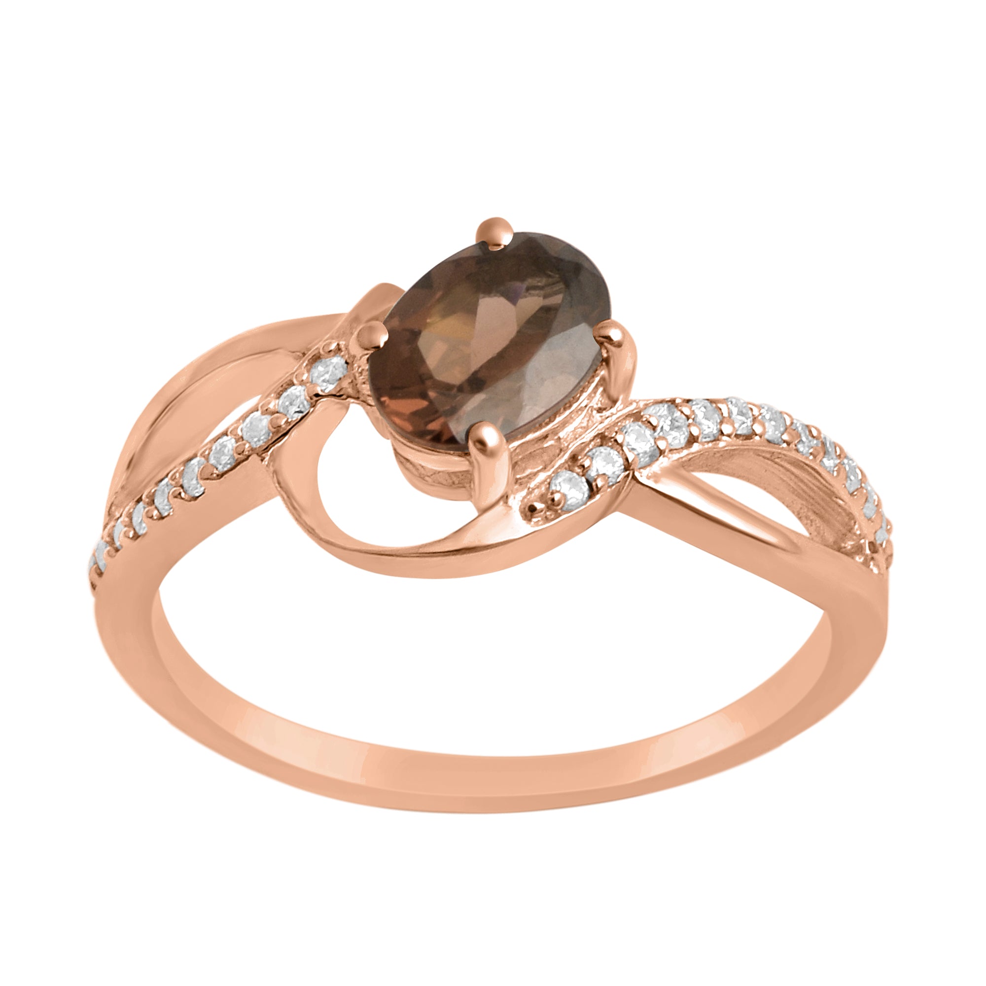 Smoky Quartz Solitaire Split Shank Ring - Sterling Silver