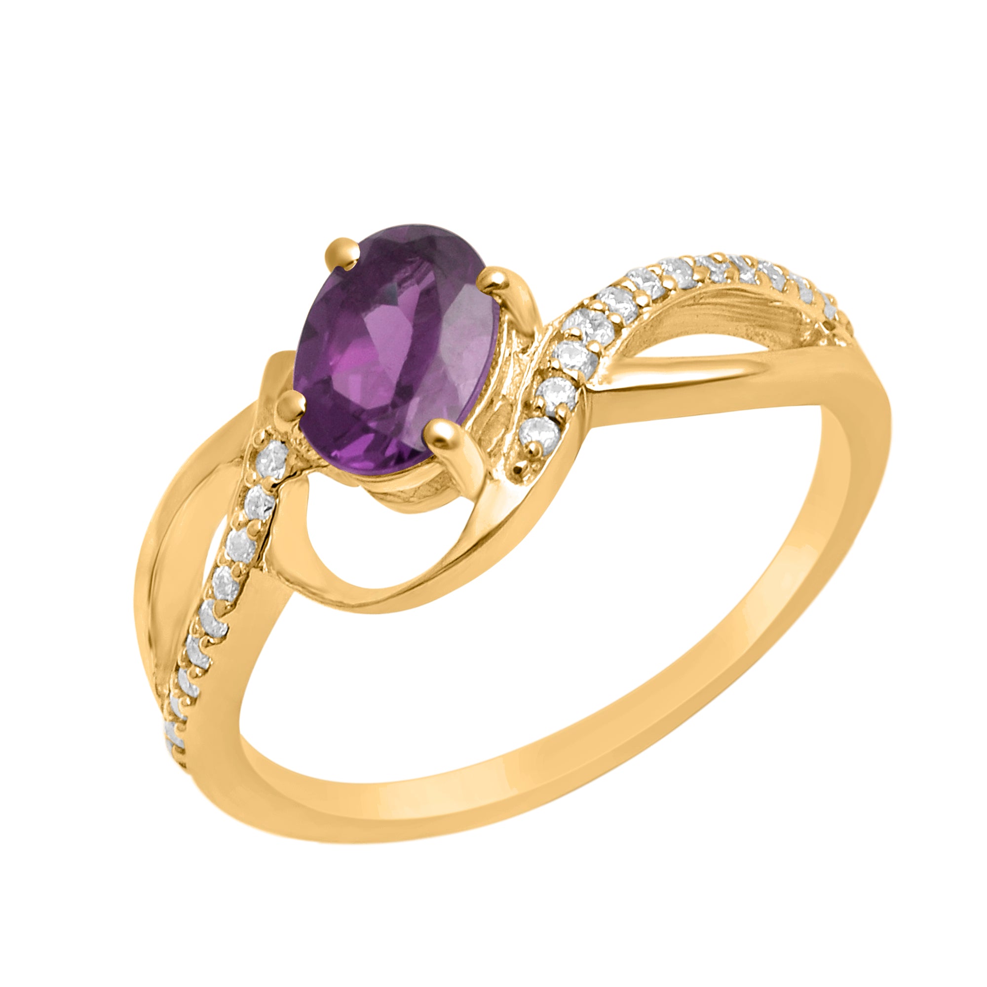 Amethyst Solitaire Split Shank Ring - Sterling Silver