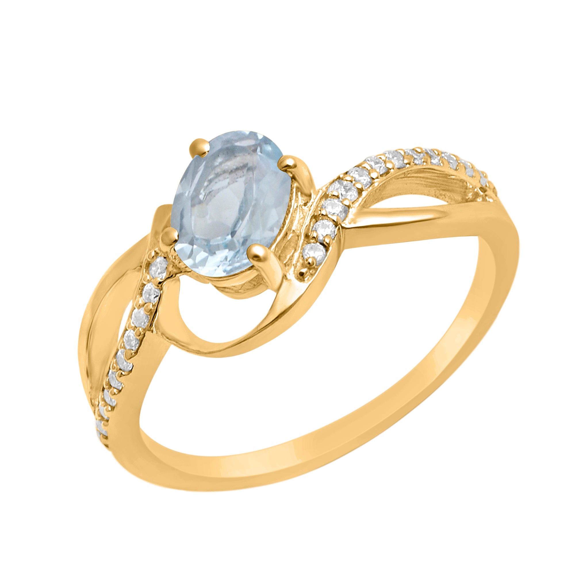 Blue Topaz Solitaire Split Shank Ring - Sterling Silver