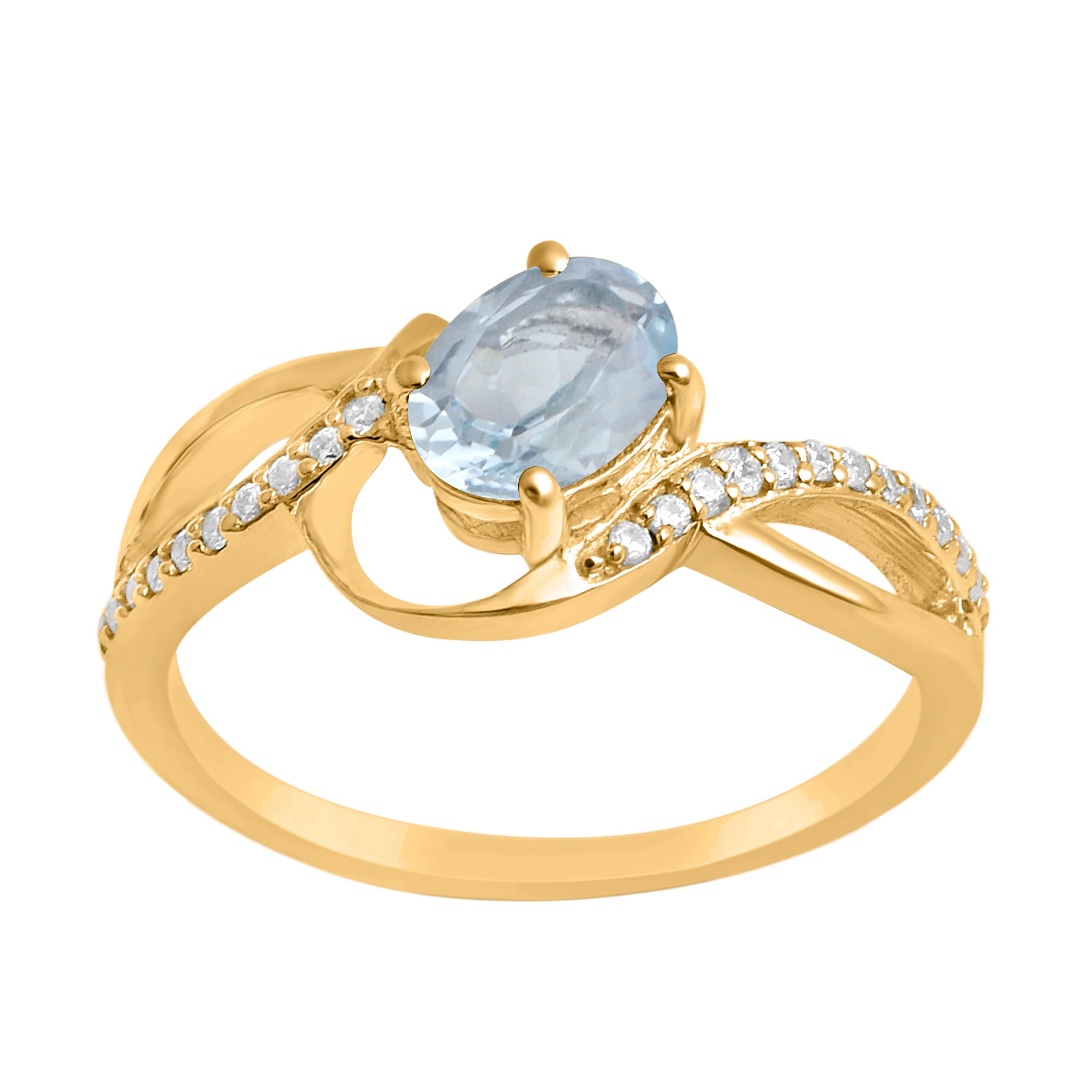 Blue Topaz Solitaire Split Shank Ring - Sterling Silver