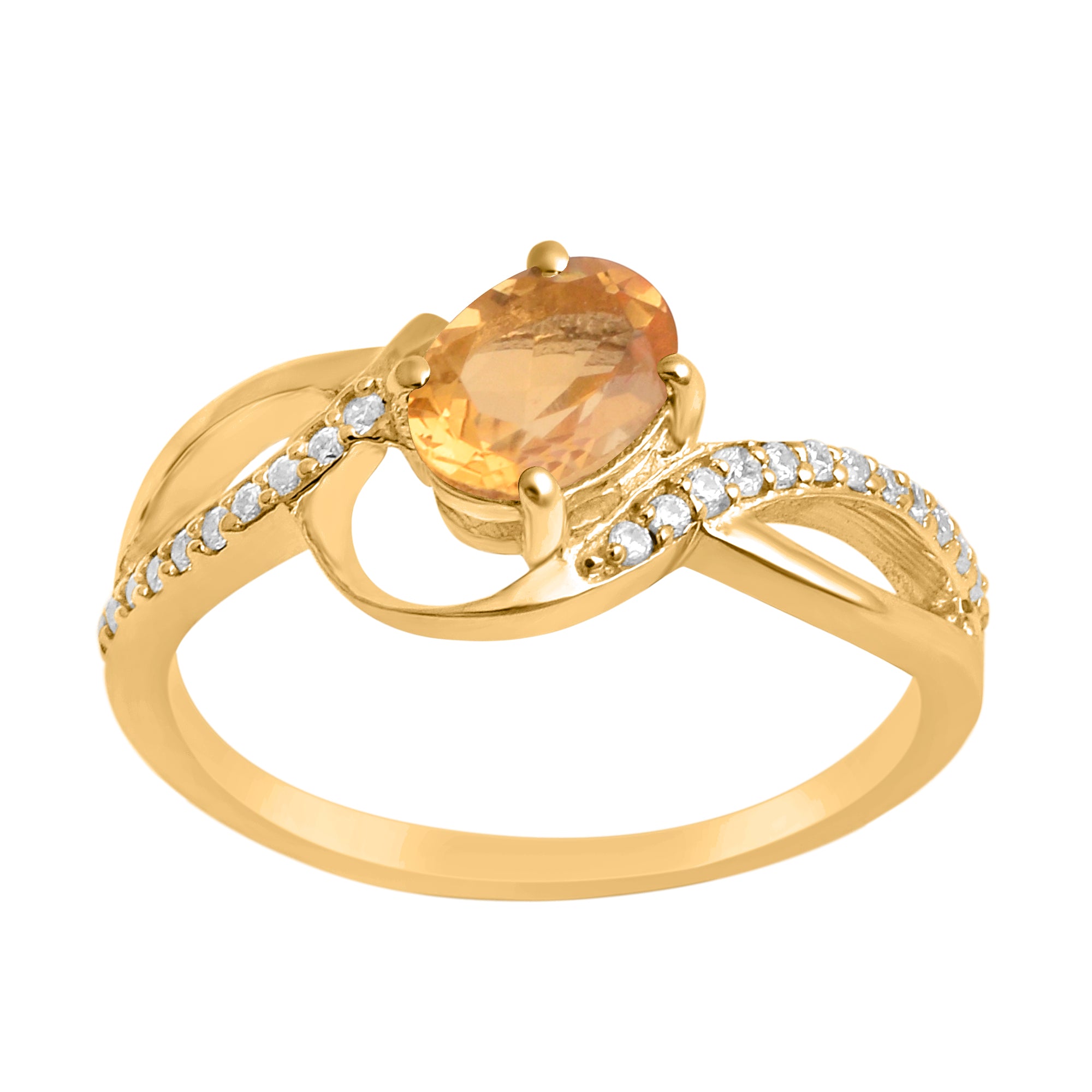 Citrine Solitaire Split Shank Ring - Sterling Silver