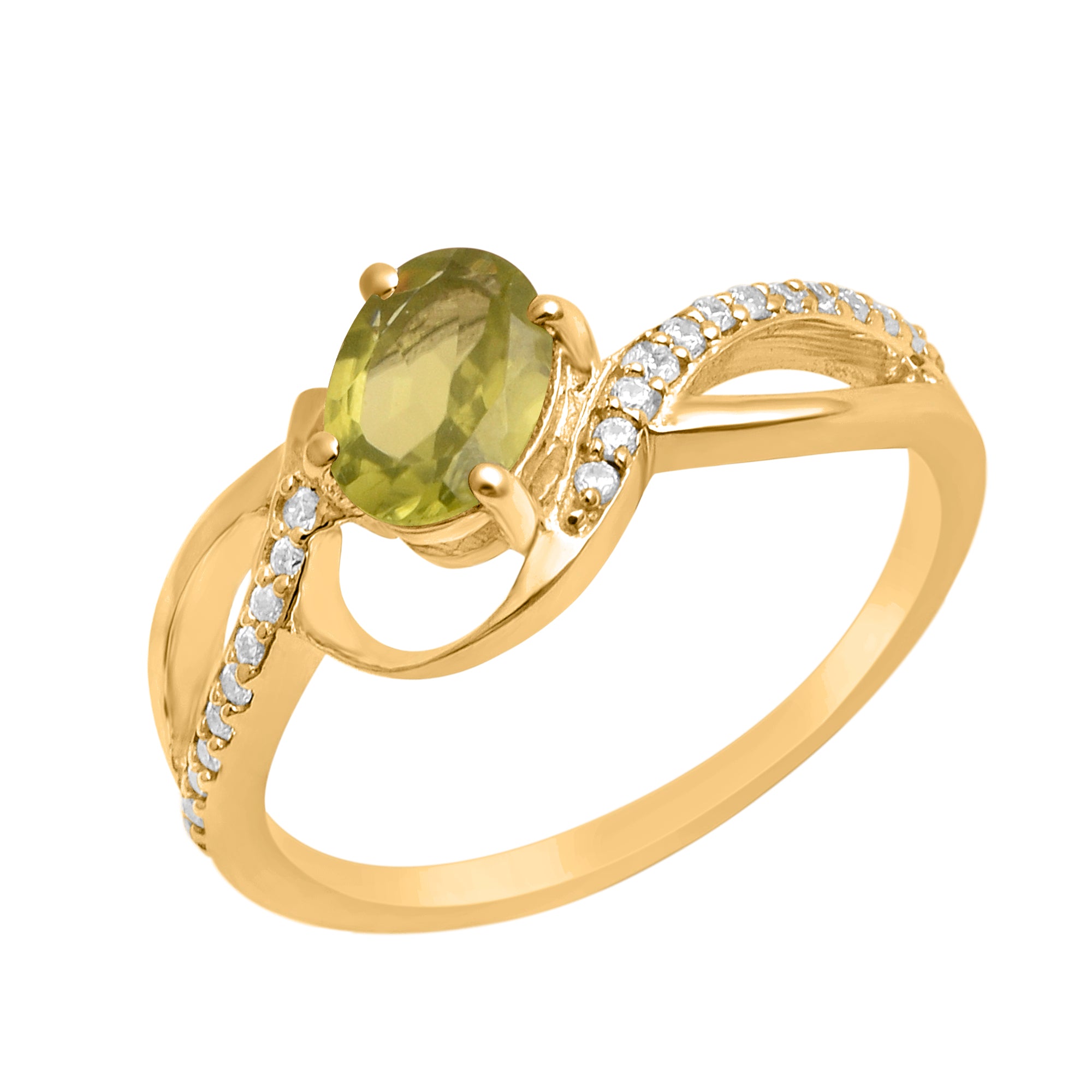 Peridot Solitaire Split Shank Ring - Sterling Silver