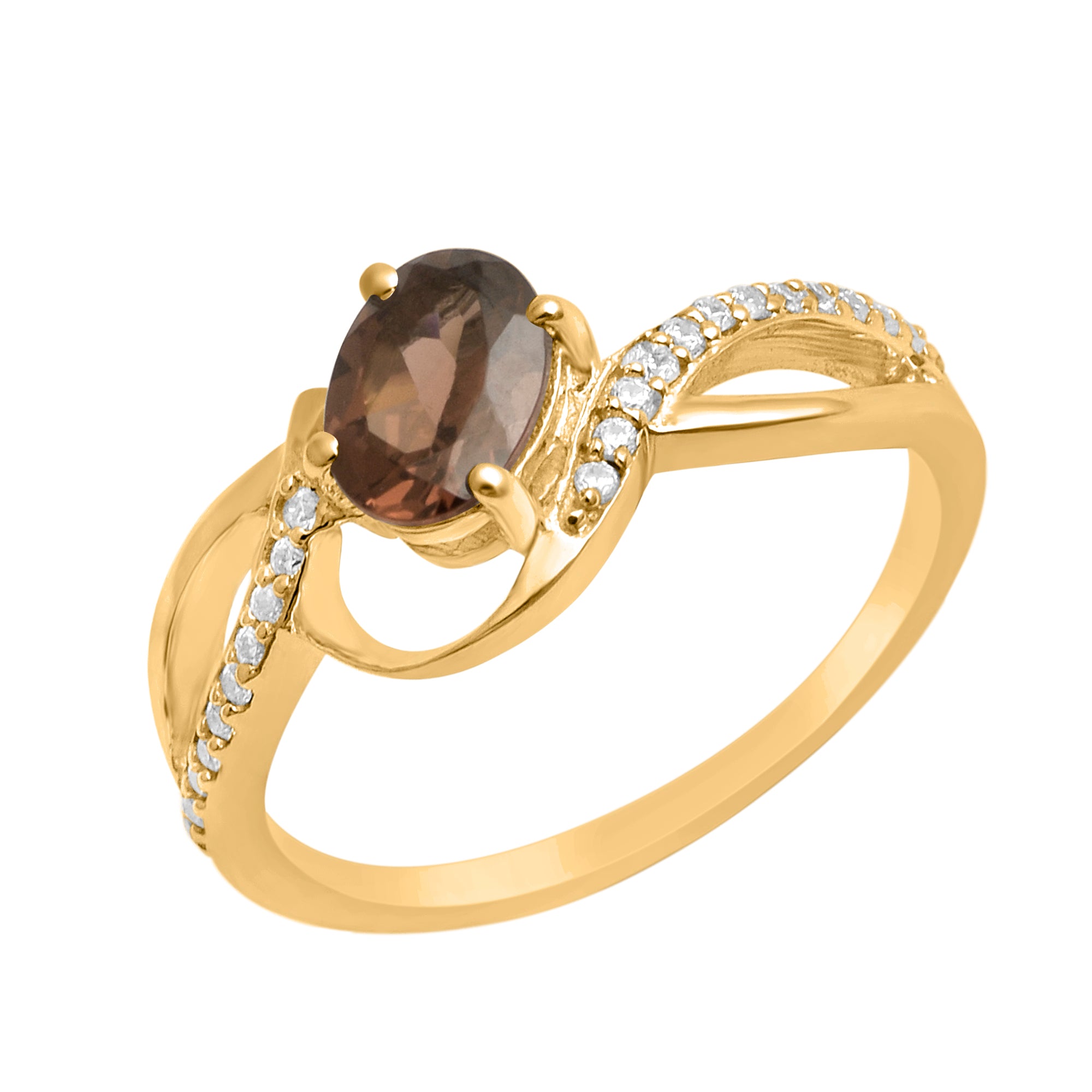 Smoky Quartz Solitaire Split Shank Ring - Sterling Silver