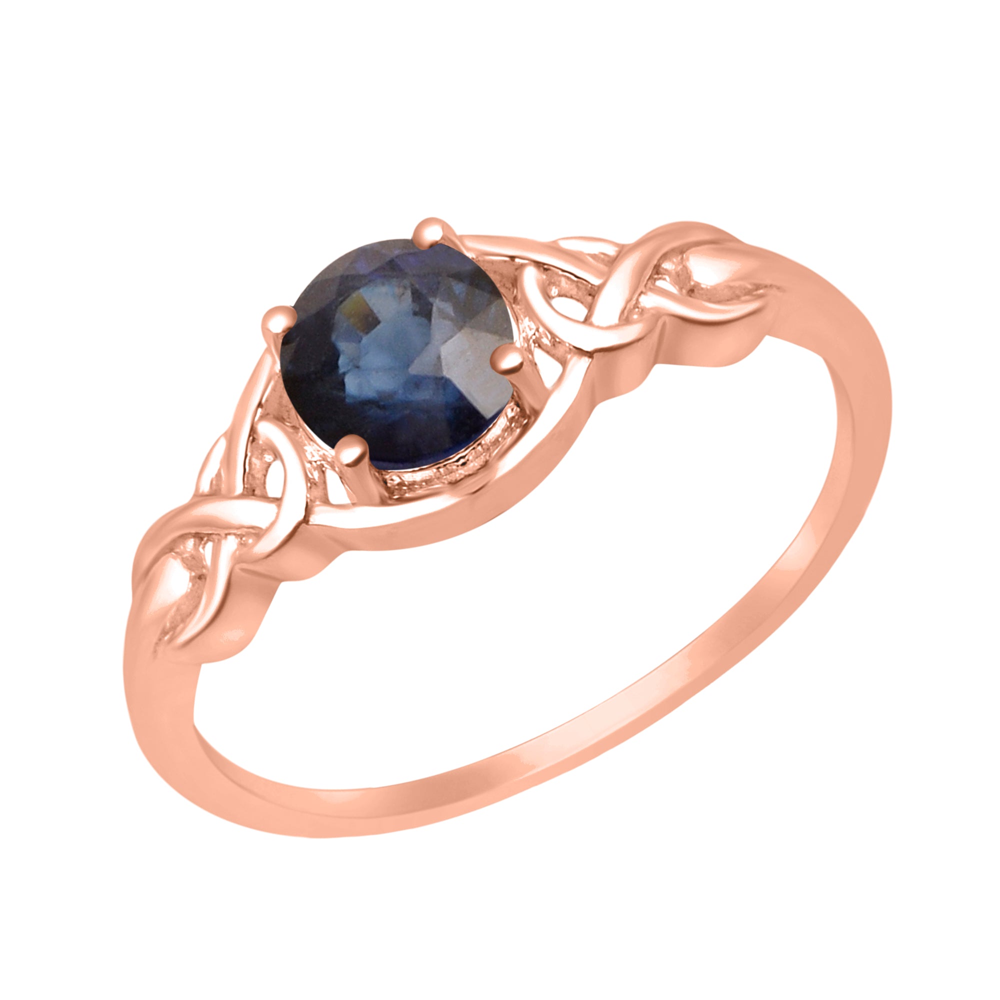 Blue Sapphire Solitaire Celtic Knot Ring -Sterling Silver