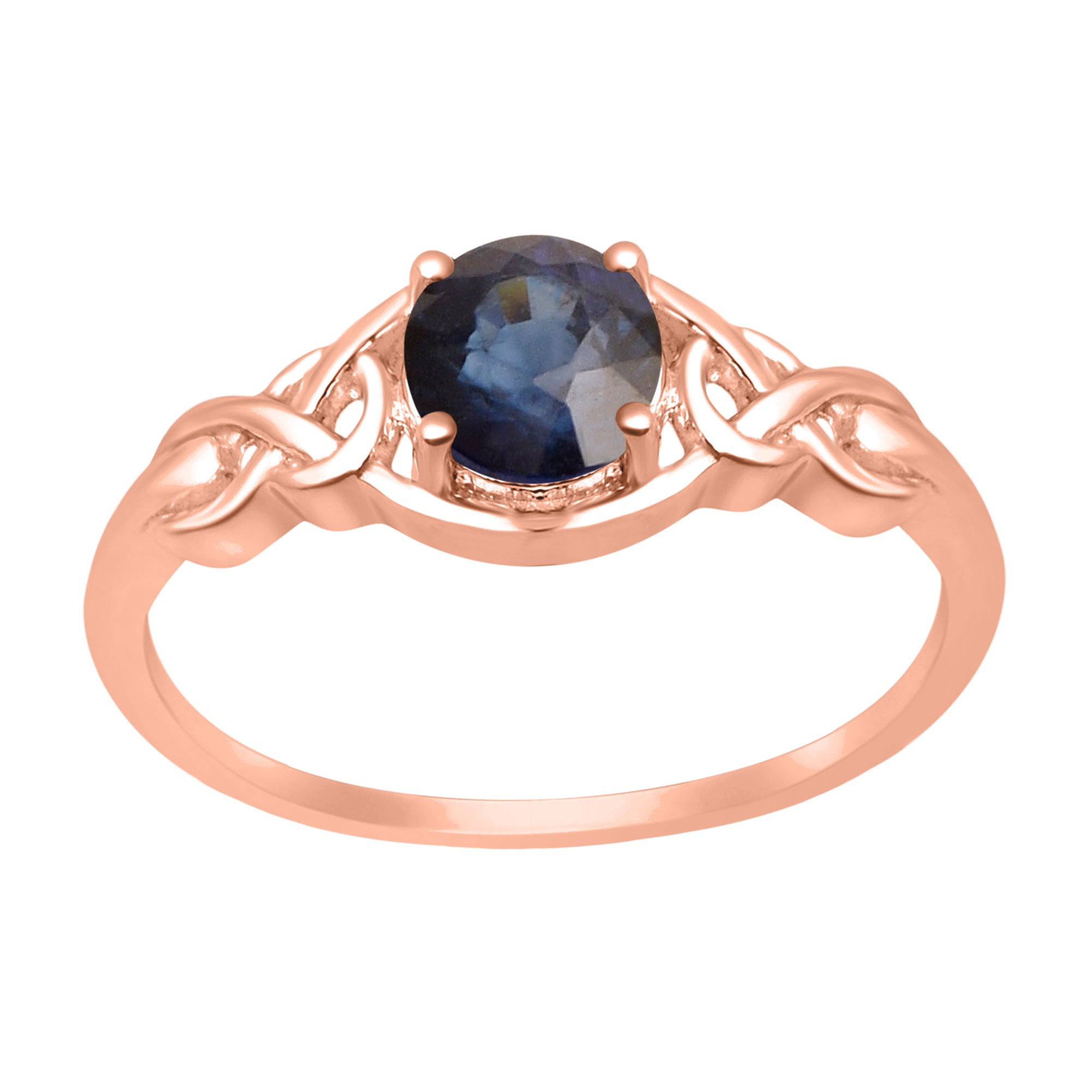 Blue Sapphire Solitaire Celtic Knot Ring -Sterling Silver