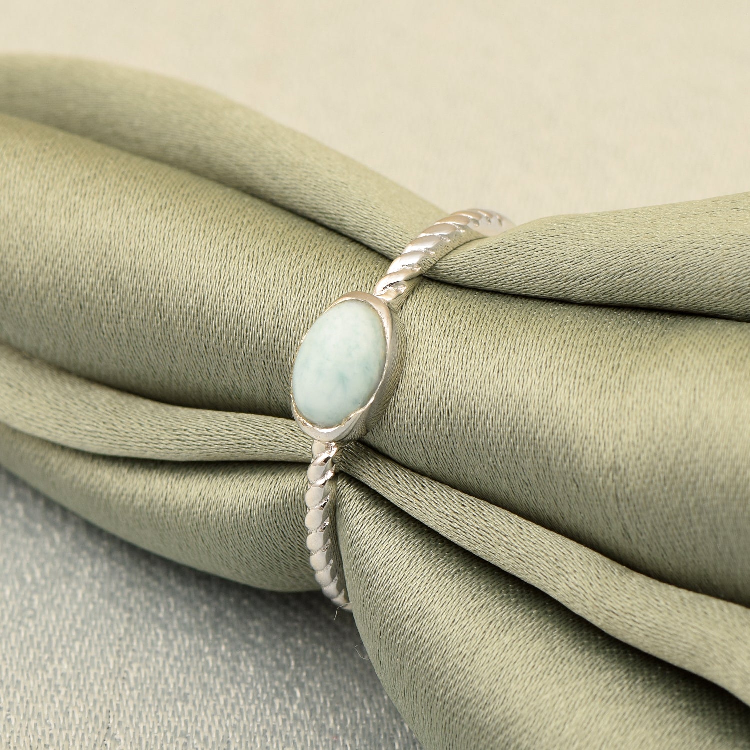 925 Sterling Silver Oval 0.35 Ctw Larimar Stackable Ring - Kimaya INC