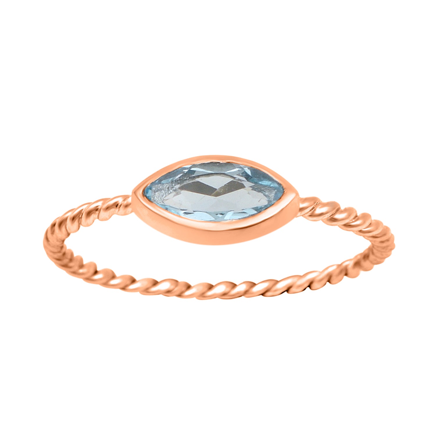 Aquamarine Twisted Rope Band Ring - Sterling Silver