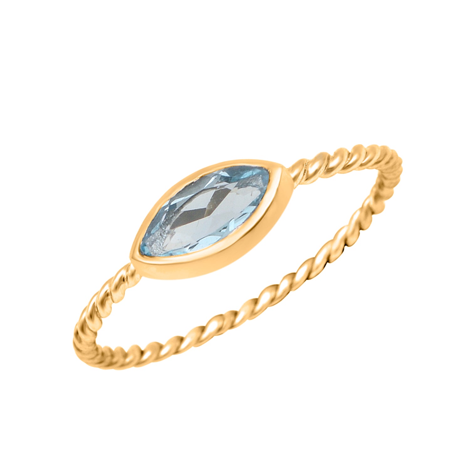 Aquamarine Twisted Rope Band Ring - Sterling Silver