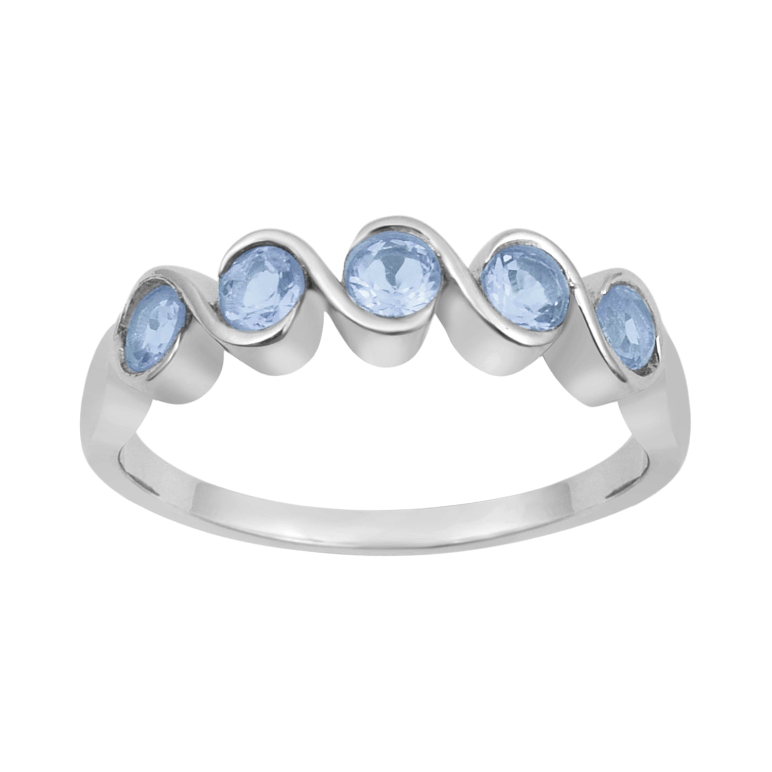Aquamarine Five Stone Wave Ring -Sterling Silver