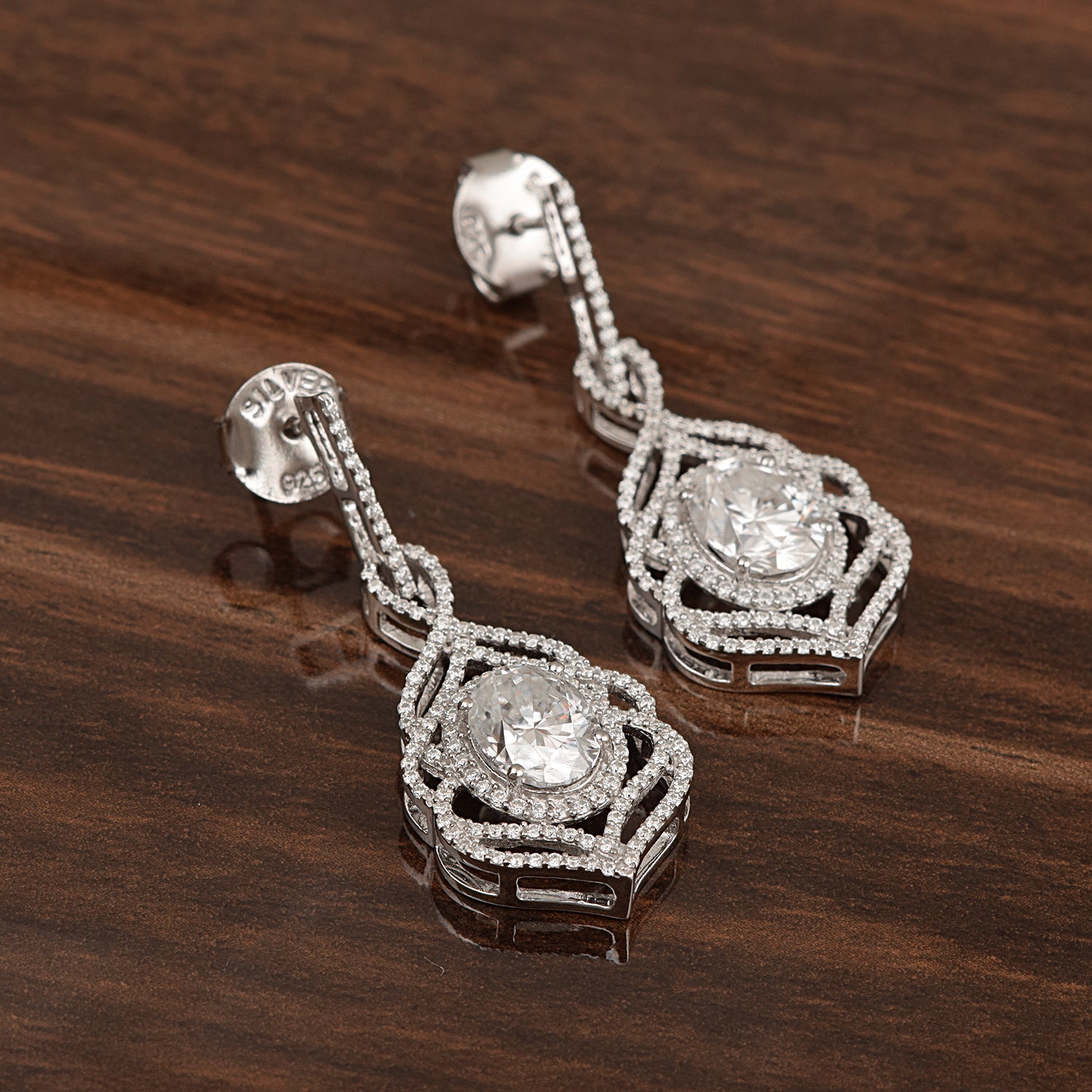 Moissanite Filigree Design Earring - Sterling Silver