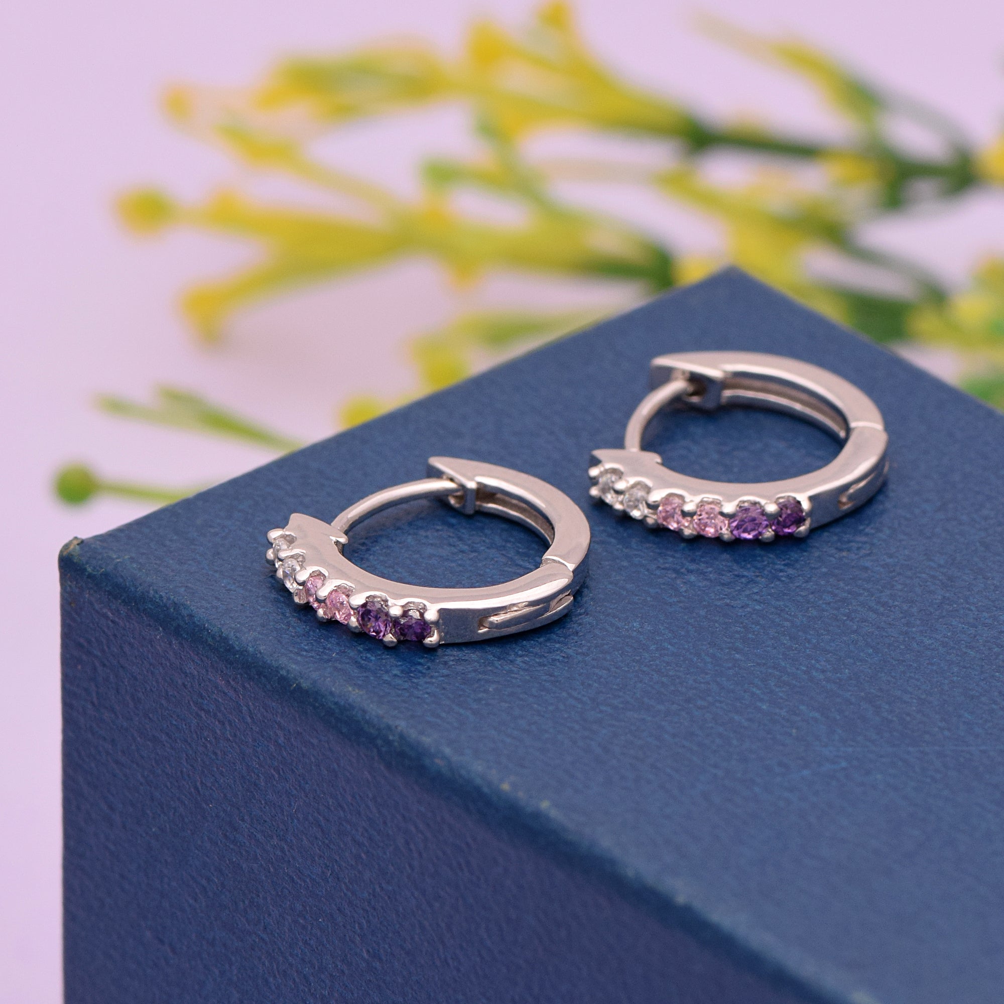 Pink & Purple CZ Round Hoop Earring – Sterling Silver