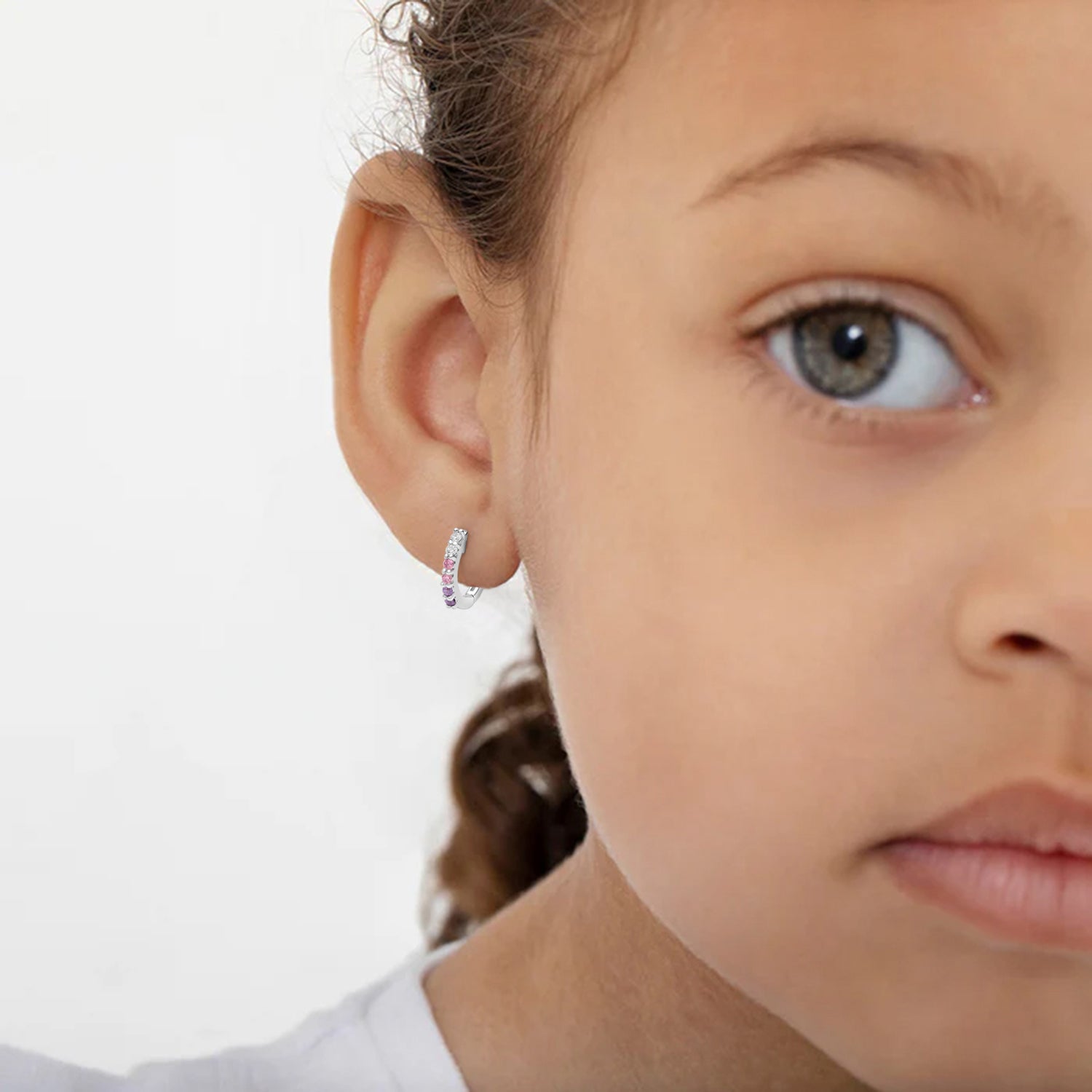 Pink & Purple CZ Round Hoop Earring – Sterling Silver