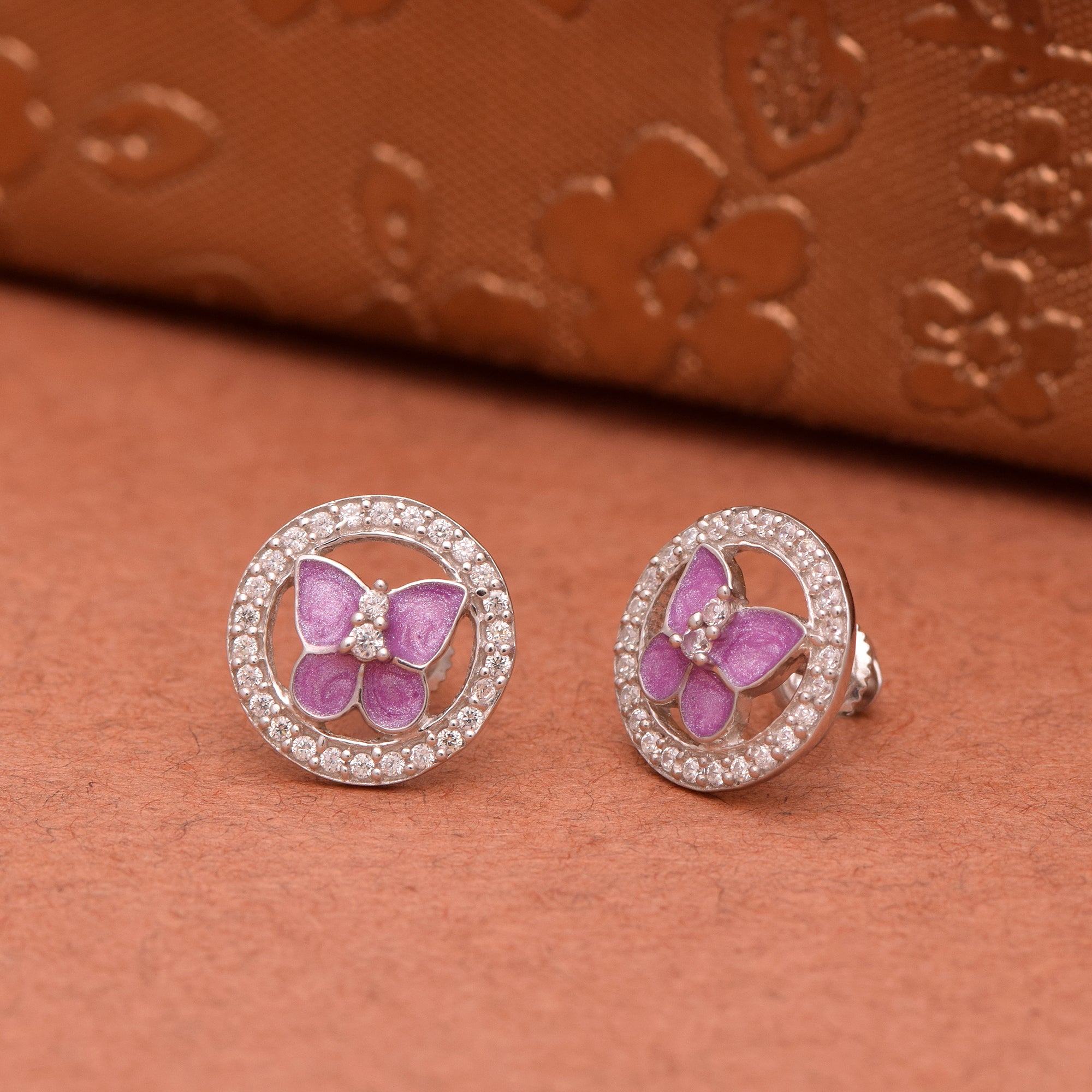 Pink Enamel Butterfly Stud Earring – Sterling Silver