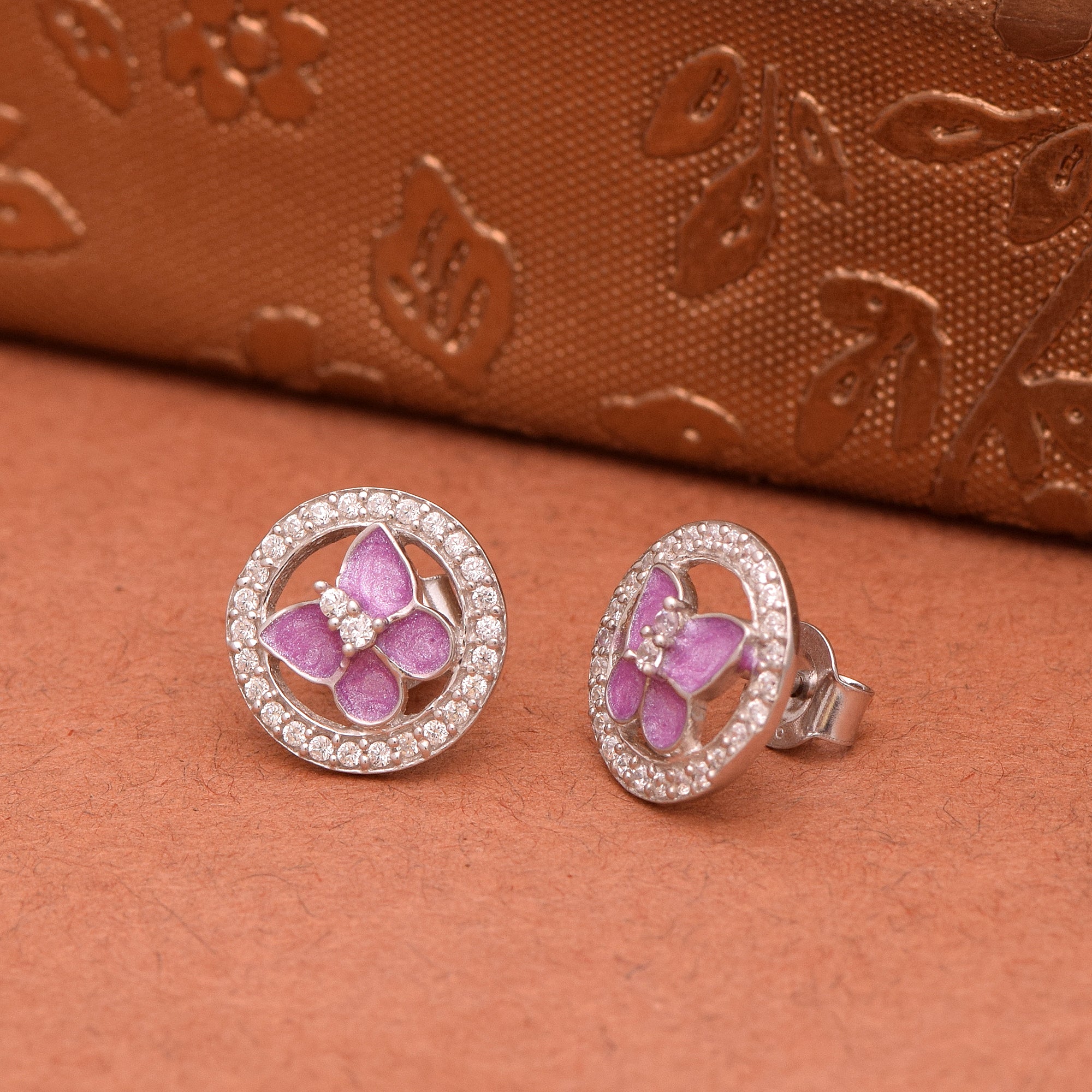 Pink Enamel Butterfly Stud Earring – Sterling Silver