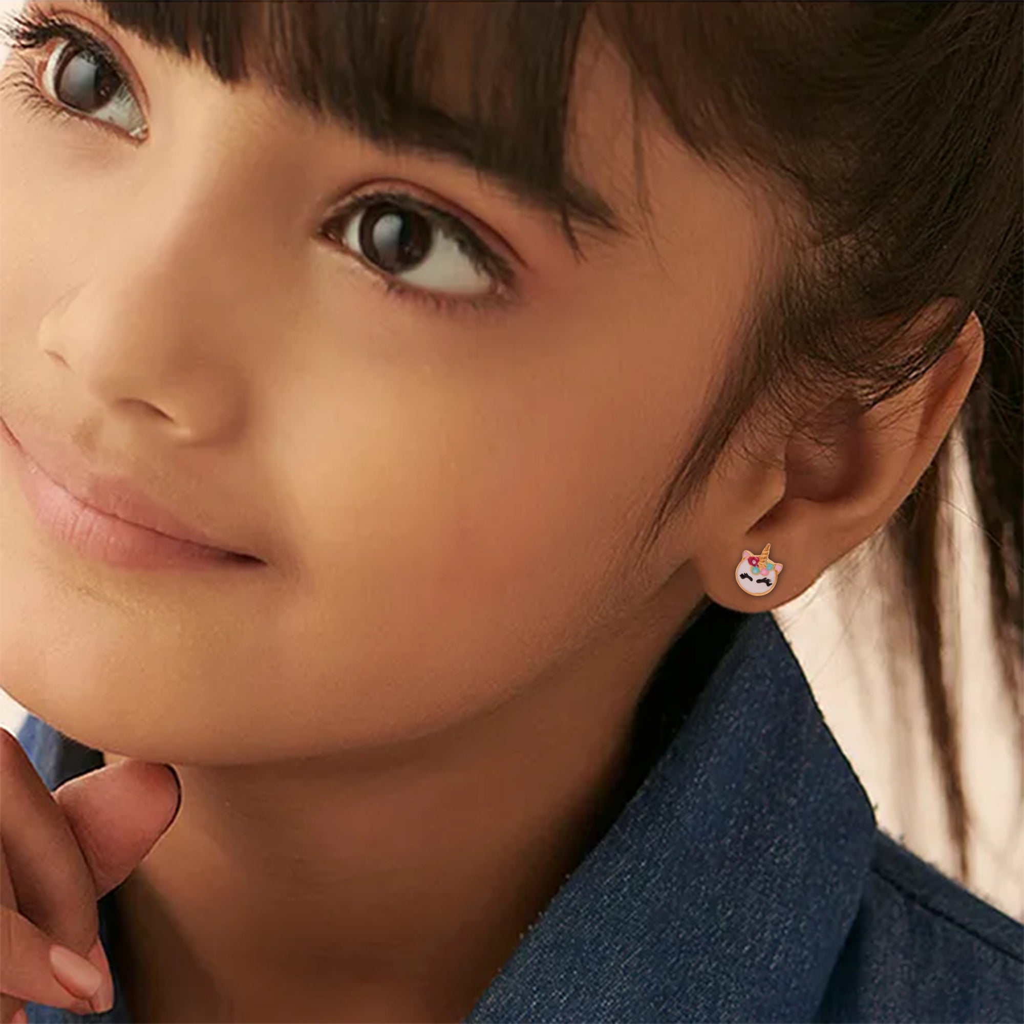 Unicorn Design Enamel Stud Earring – Sterling Silver Gold Plated