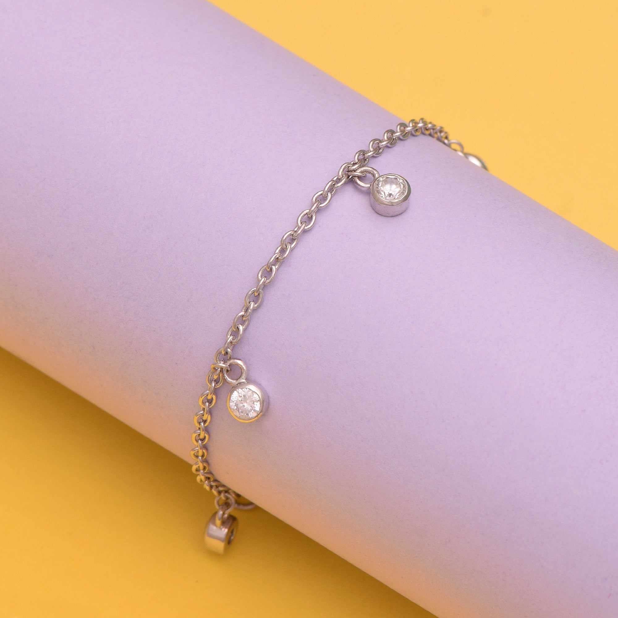 White Topaz 5 Round Charm Bracelet – Sterling Silver For Kids