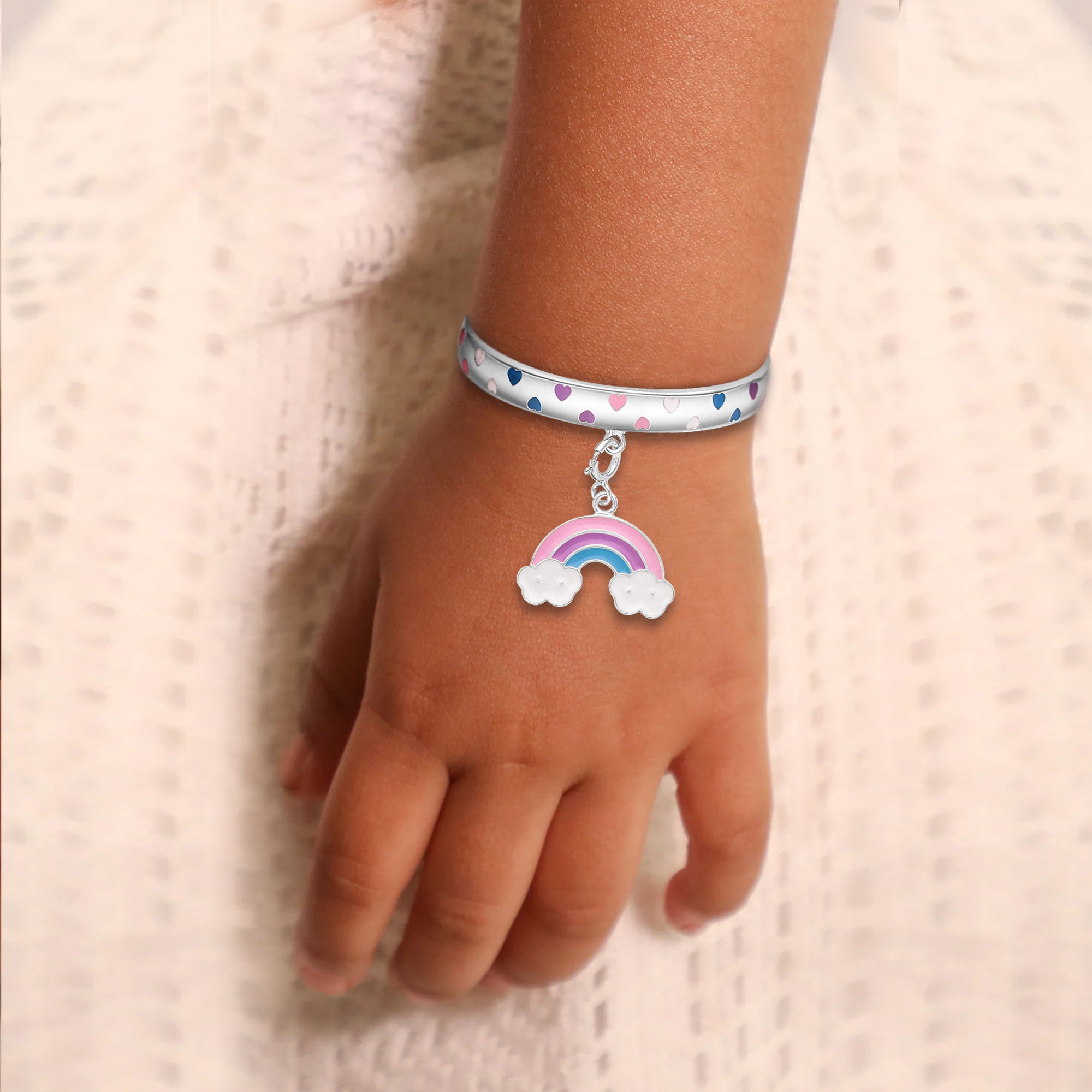 925 Sterling Silver Enamel Rainbow With Clouds Charm Bracelet For Kids Children's Jewelry