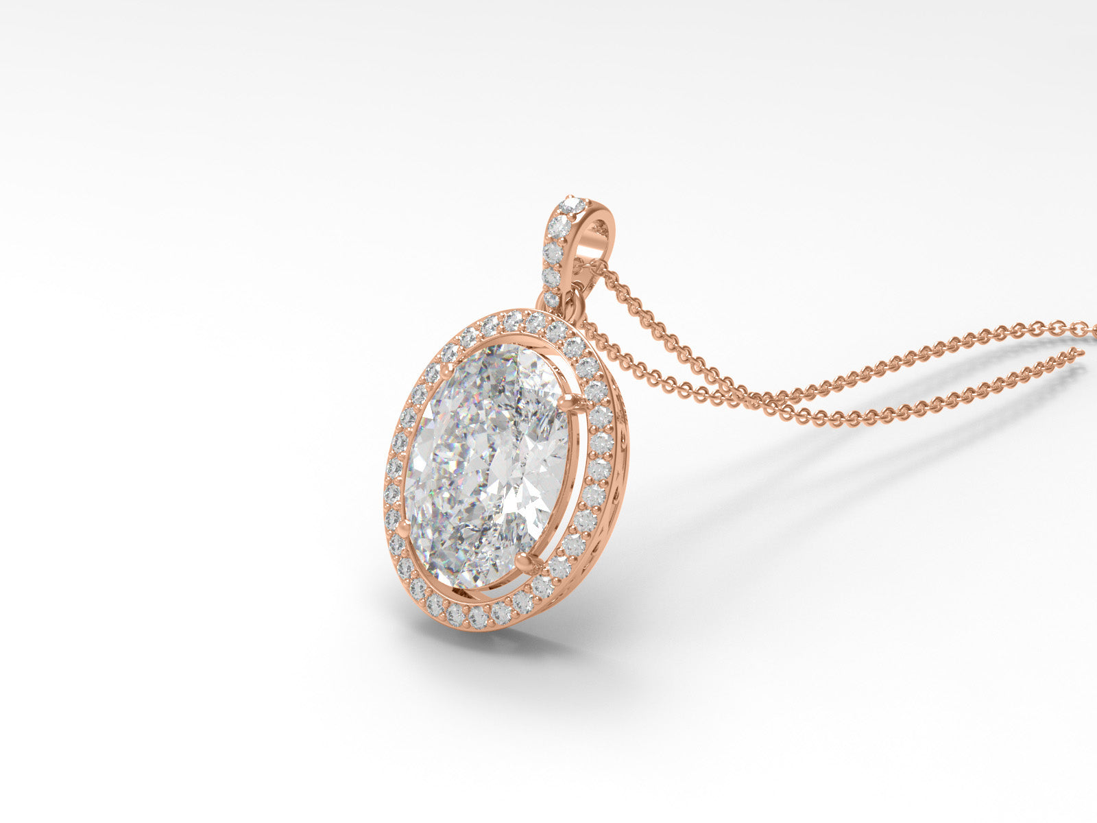 Moissanite Oval Shape Solitaire Halo Necklace - Sterling Silver