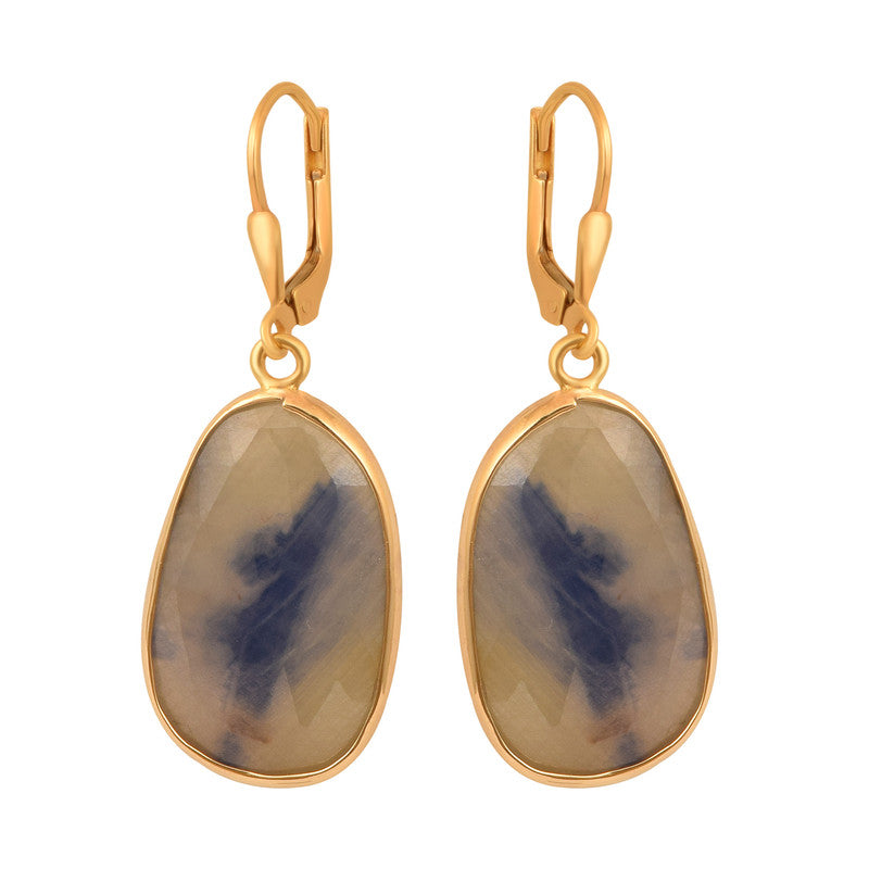 Genuine Multi Sapphire 925 Sterling Silver Gold Vermeil Designer Earrings - Kimaya INC