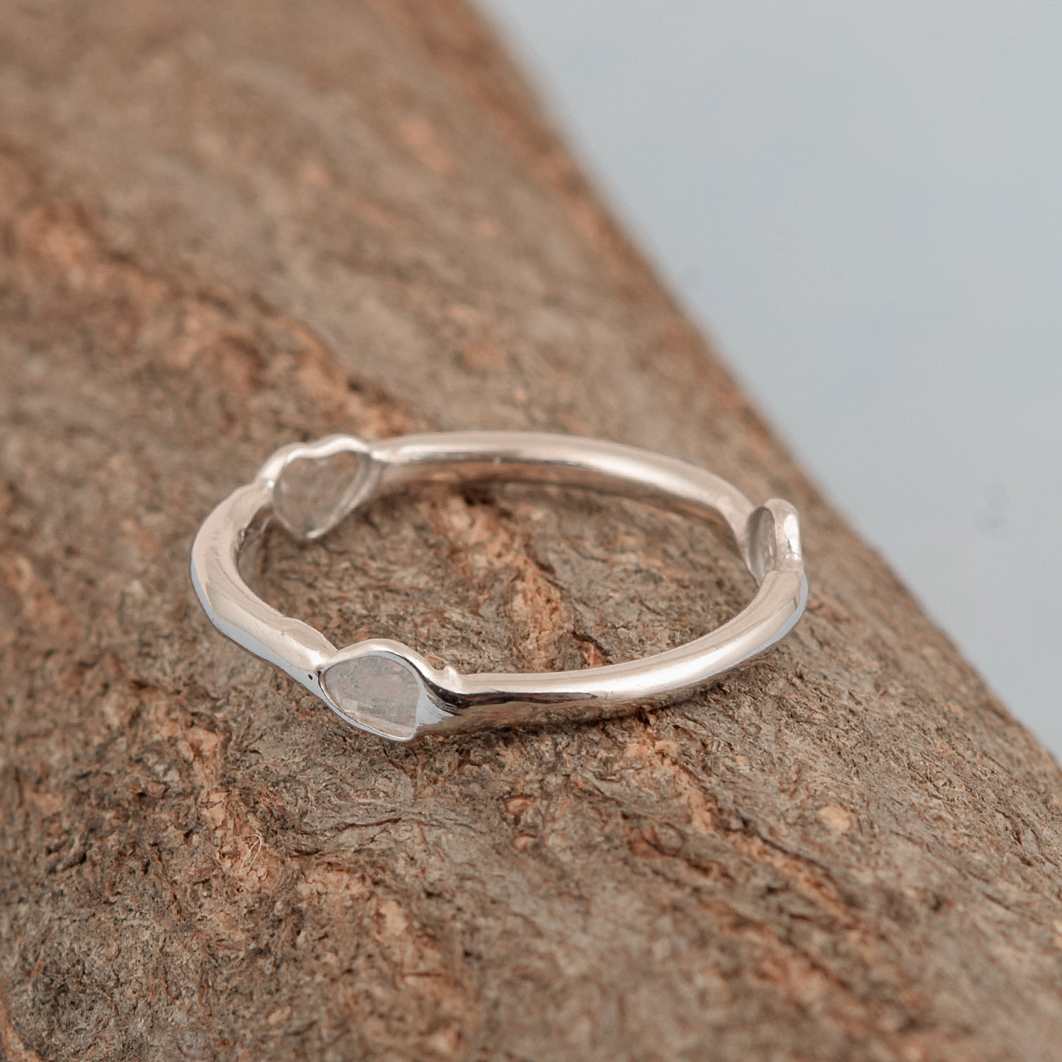 925 Sterling Silver 0.10 CT Natural Cut Polki Diamond Stackable Women Ring - Kimaya INC