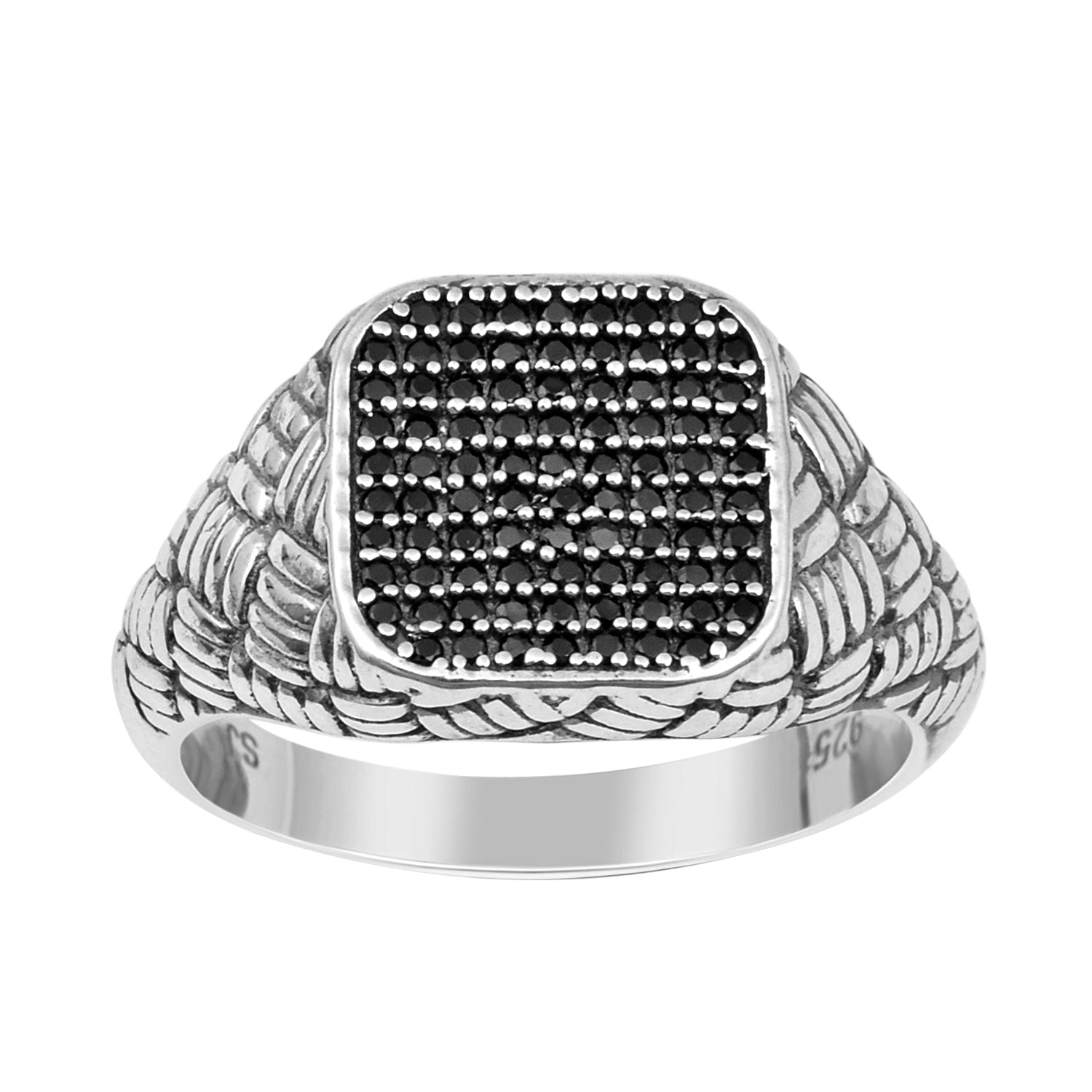 Mens Black Spinel Rings Solid 925 Sterling Silver Round Black Spinel Signet Rings - Kimaya INC