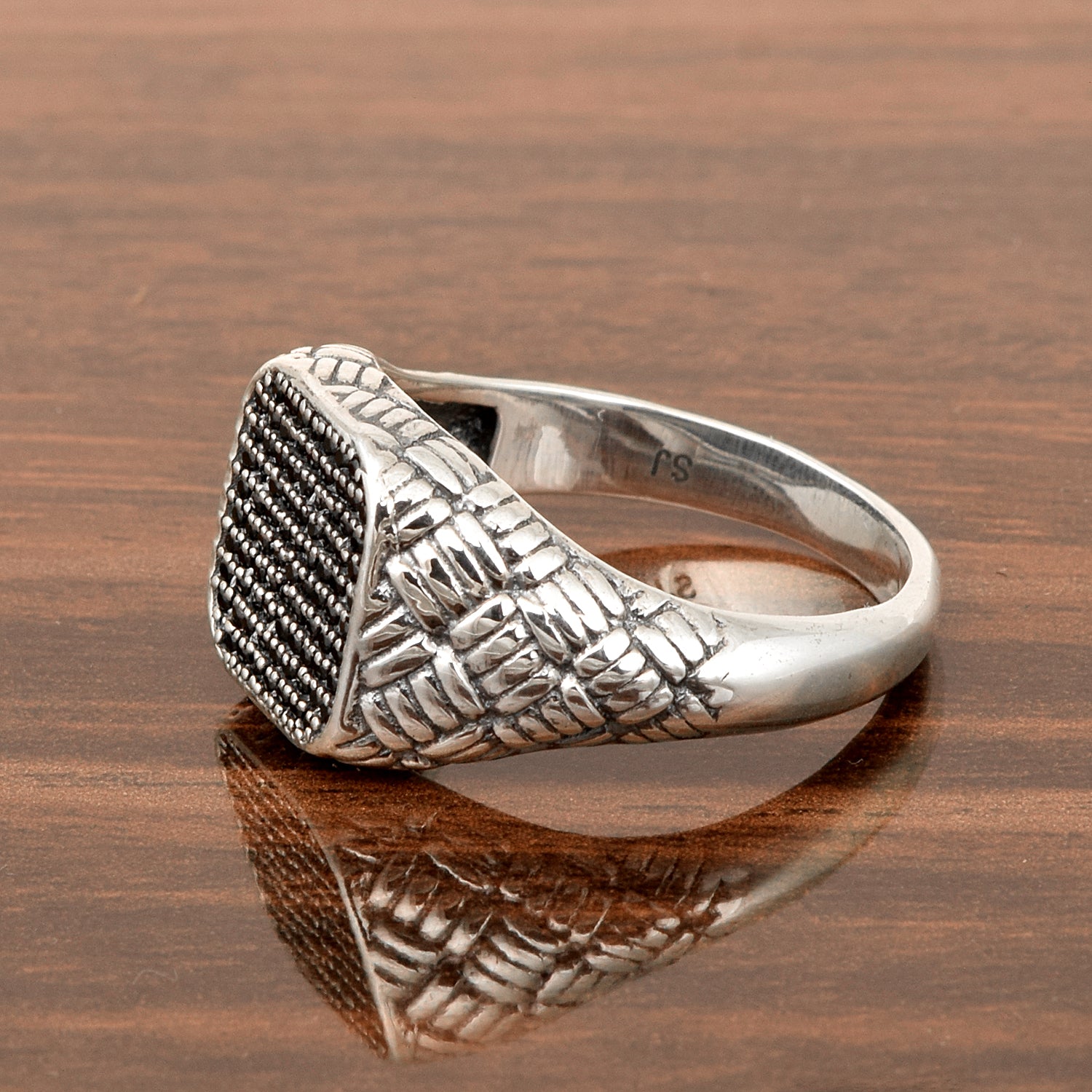 Mens Black Spinel Rings Solid 925 Sterling Silver Round Black Spinel Signet Rings - Kimaya INC