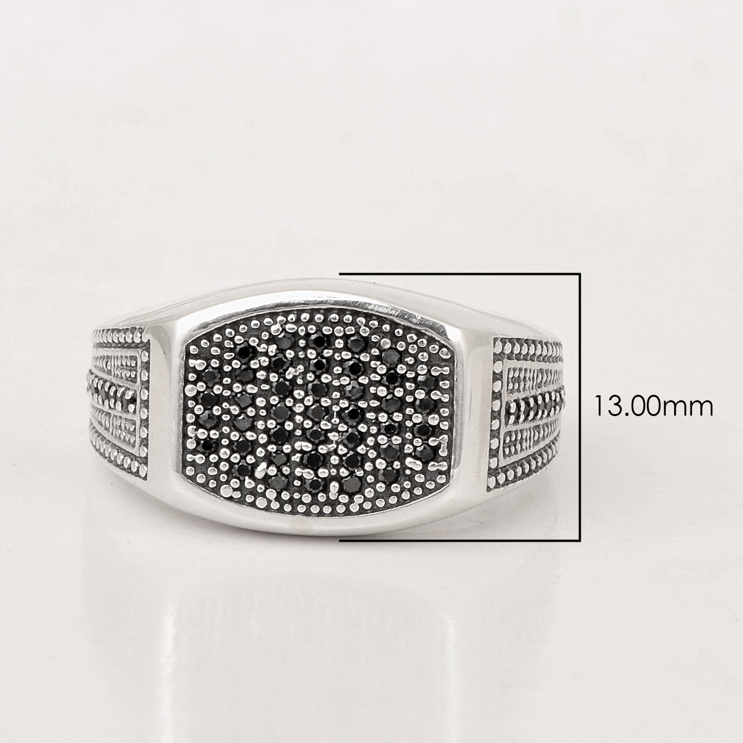 Mens Black Spinel Rings Solid 925 Sterling Silver Round Black Spinel Signet Rings - Kimaya INC