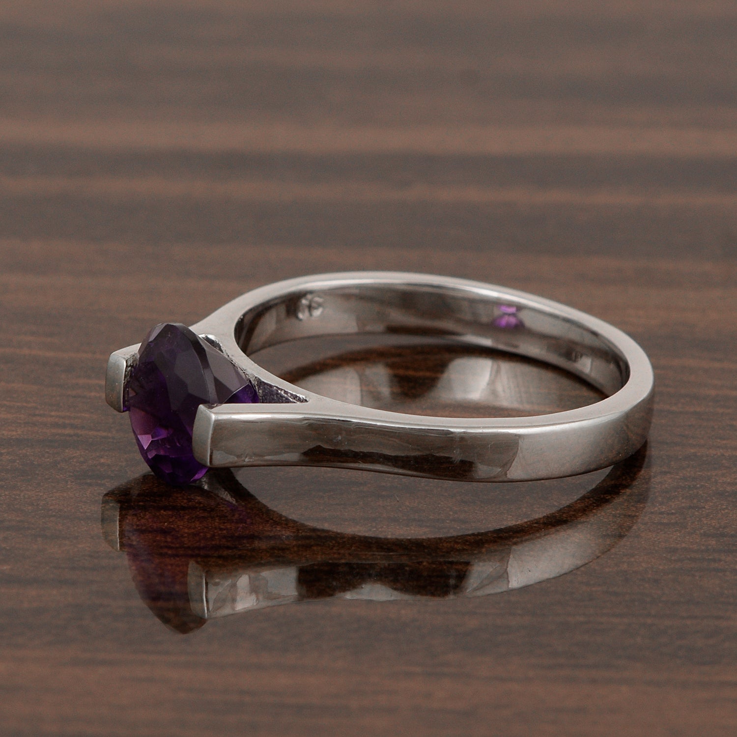 7mm Round Amethyst Open Prong Ring for Women in 925 Sterling Silver - Kimaya INC