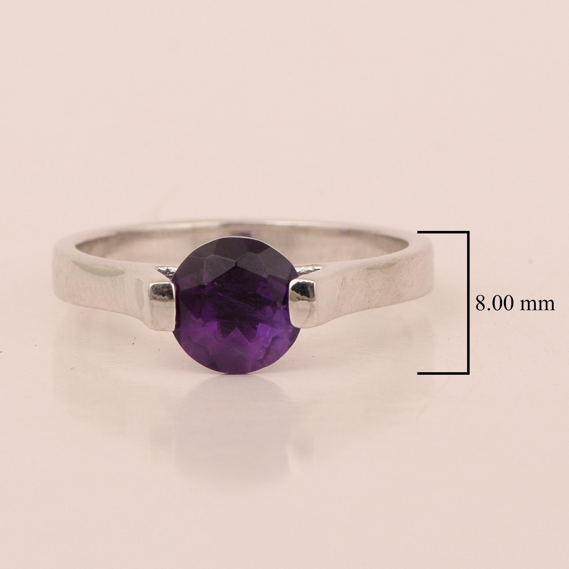7mm Round Amethyst Open Prong Ring for Women in 925 Sterling Silver - Kimaya INC