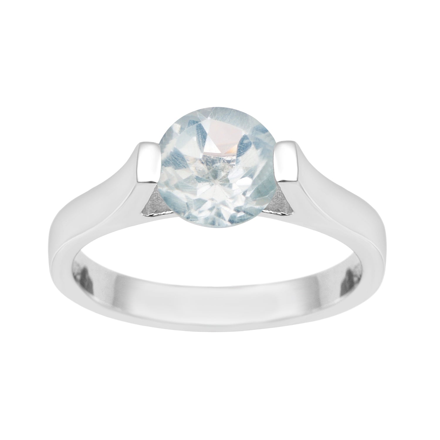 7mm Round Aquamarine Open Prong Ring for Women in 925 Sterling Silver - Kimaya INC