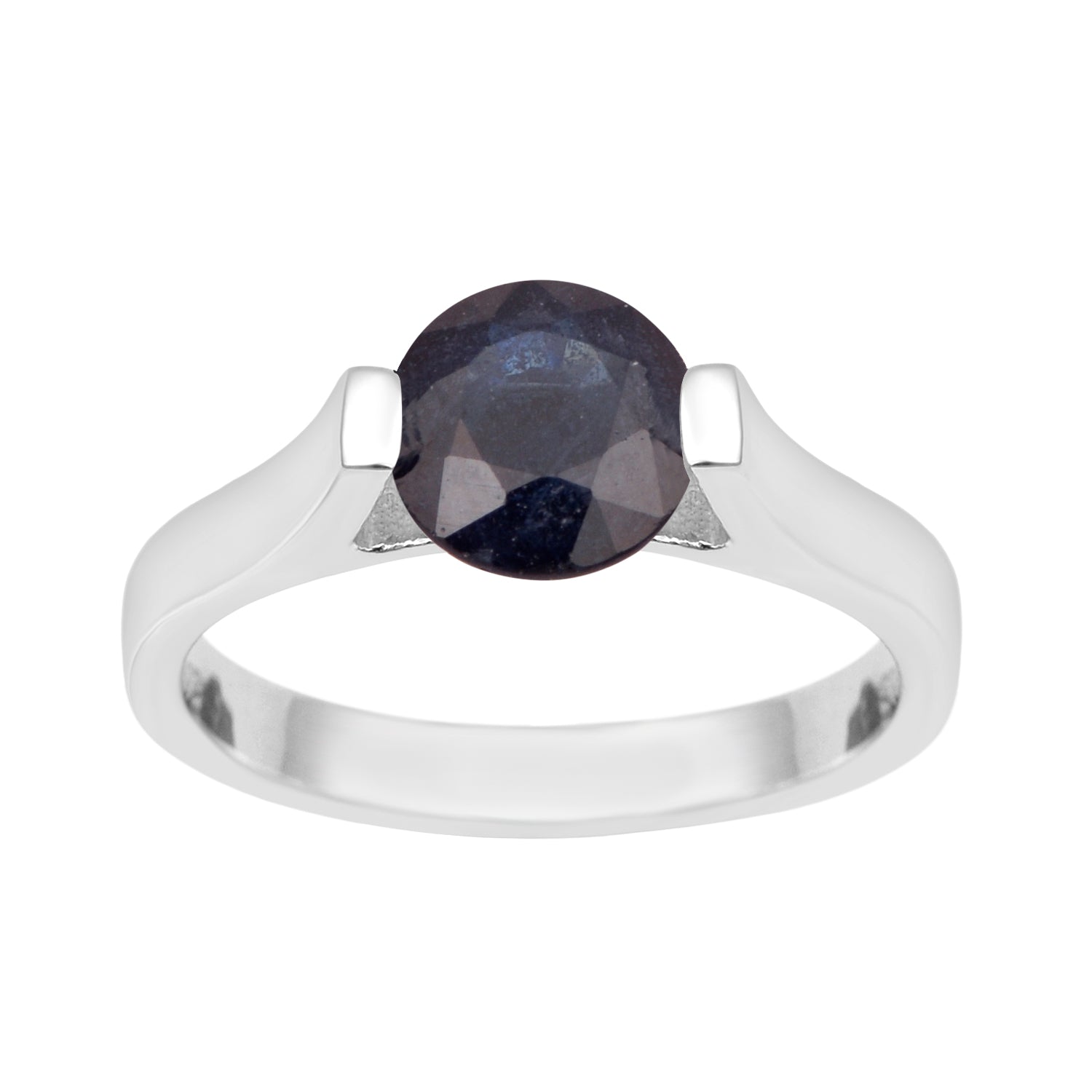 7mm Round Blue Sapphire Open Prong Ring for Women in 925 Sterling Silver - Kimaya INC