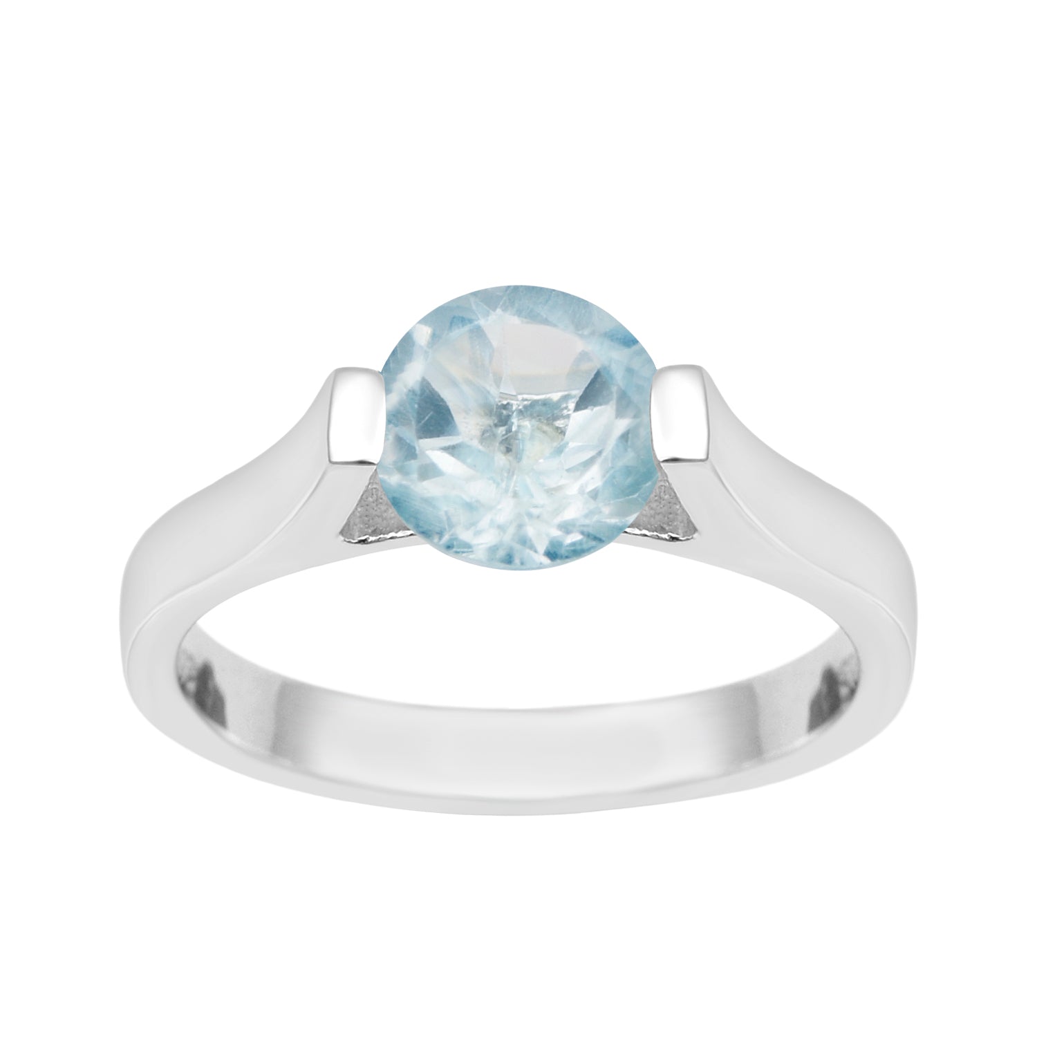 7mm Round Blue Topaz Open Prong Ring for Women in 925 Sterling Silver - Kimaya INC