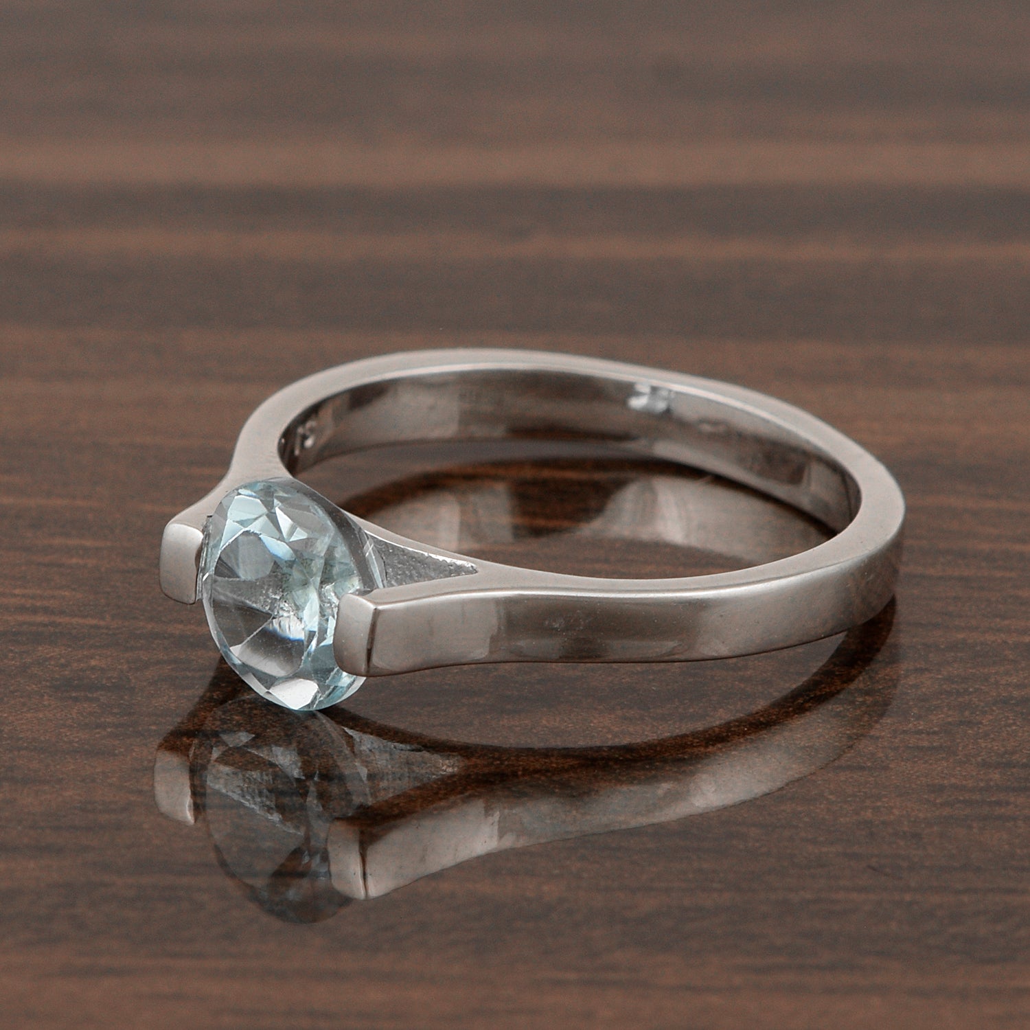 7mm Round Blue Topaz Open Prong Ring for Women in 925 Sterling Silver - Kimaya INC