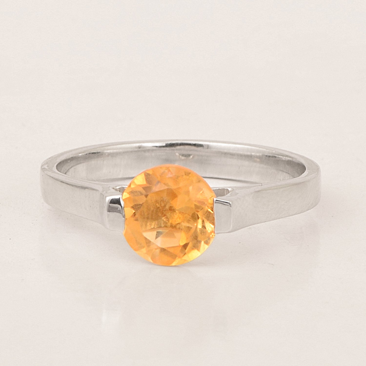 7mm Round Citrine Open Prong Ring for Women in 925 Sterling Silver - Kimaya INC