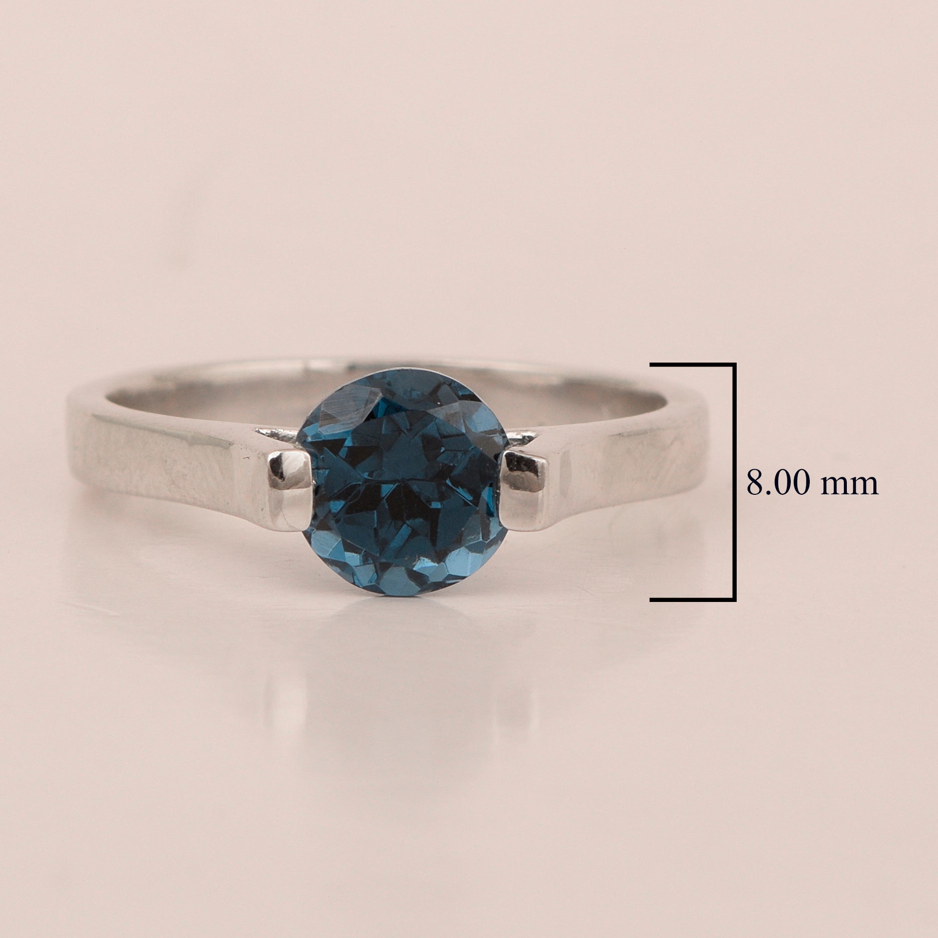 7mm Round London Blue Topaz Open Prong Ring for Women in 925 Sterling Silver - Kimaya INC