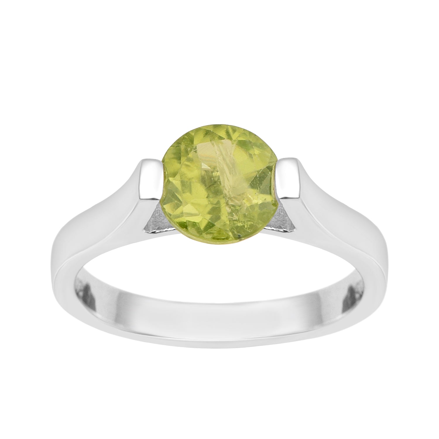 7mm Round Peridot Open Prong Ring for Women in 925 Sterling Silver - Kimaya INC