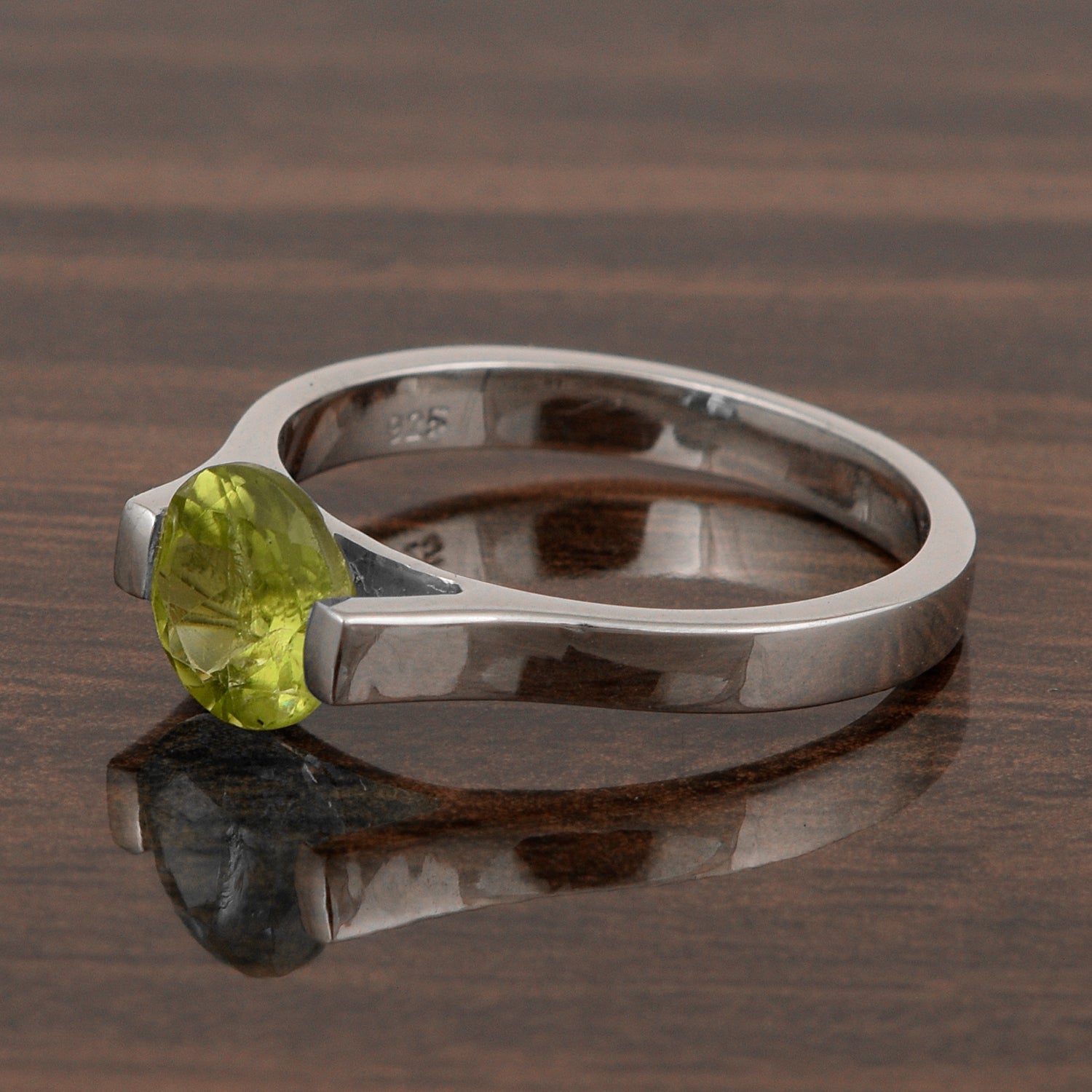 7mm Round Peridot Open Prong Ring for Women in 925 Sterling Silver - Kimaya INC