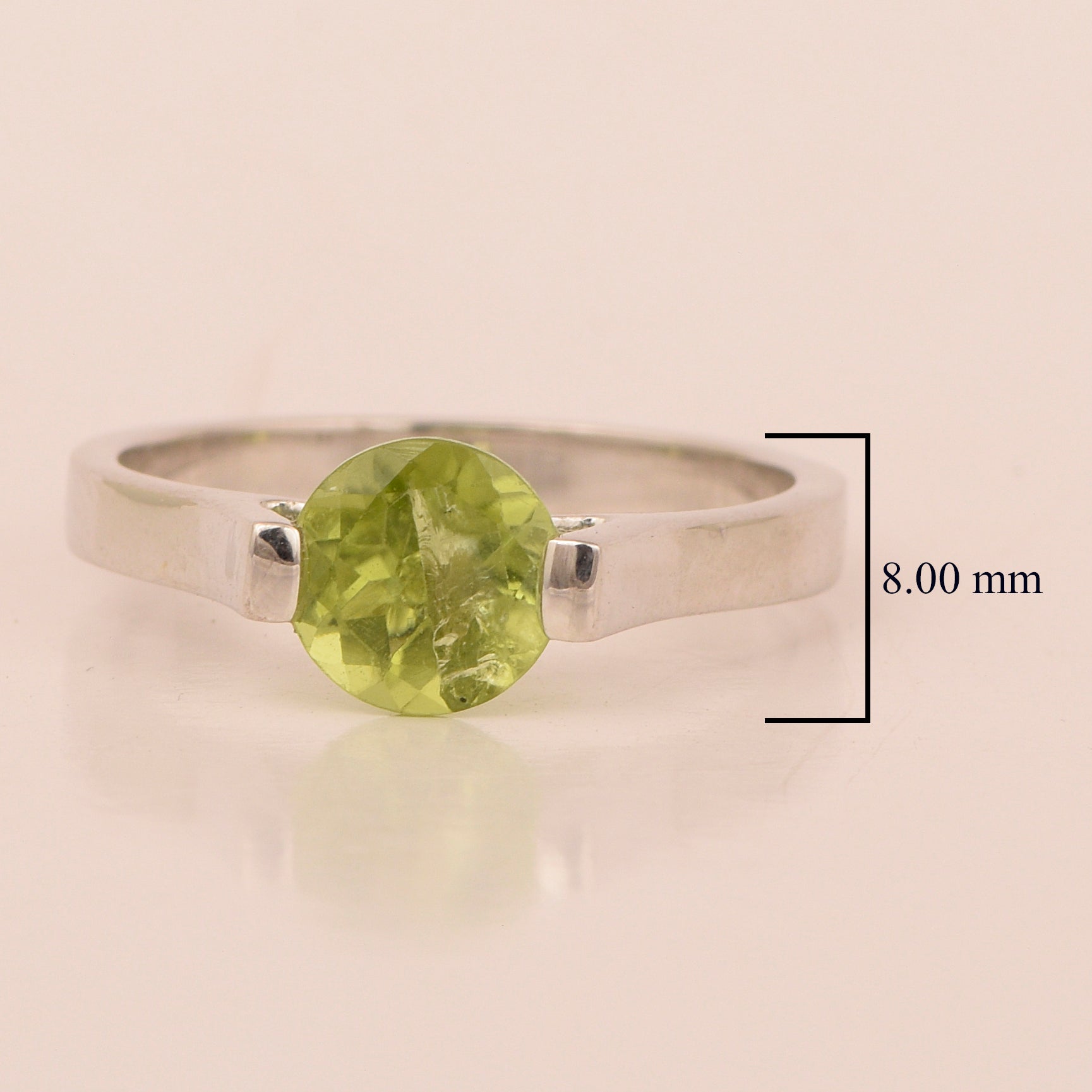 7mm Round Peridot Open Prong Ring for Women in 925 Sterling Silver - Kimaya INC