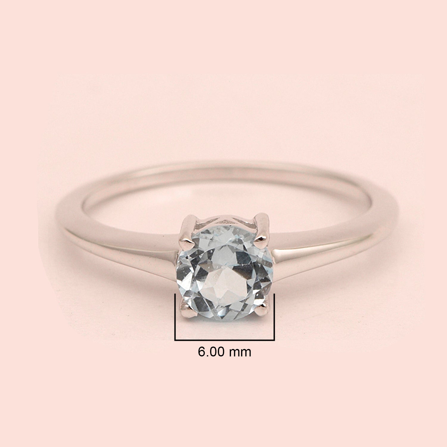 925 Sterling Silver Round 6 MM Blue Topaz Solitaire Women Ring - Kimaya INC